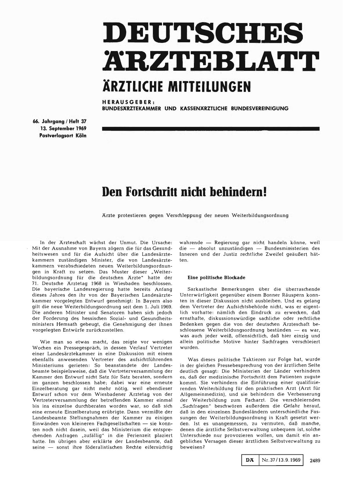 Vorschauseite 1: Den Fortschritt nicht behindern!