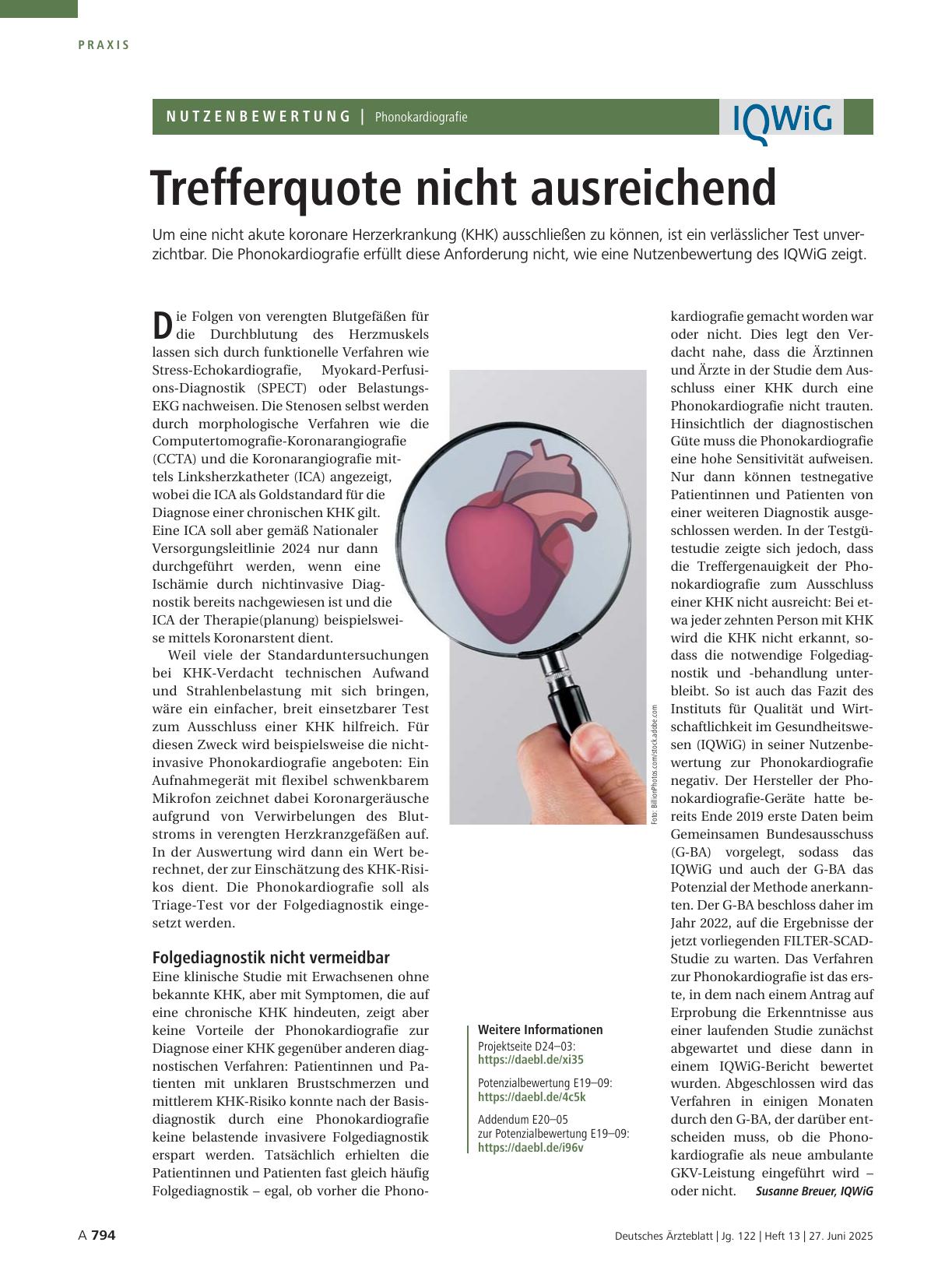 Vorschauseite 1: Phonokardiografie: Trefferquote nicht ausreichend