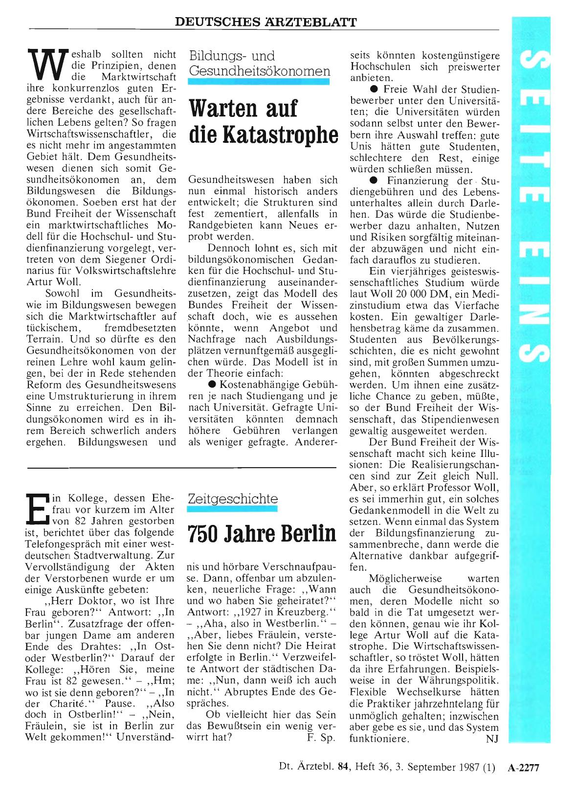 Vorschauseite 1: Zeitgeschichte: 750 Jahre Berlin