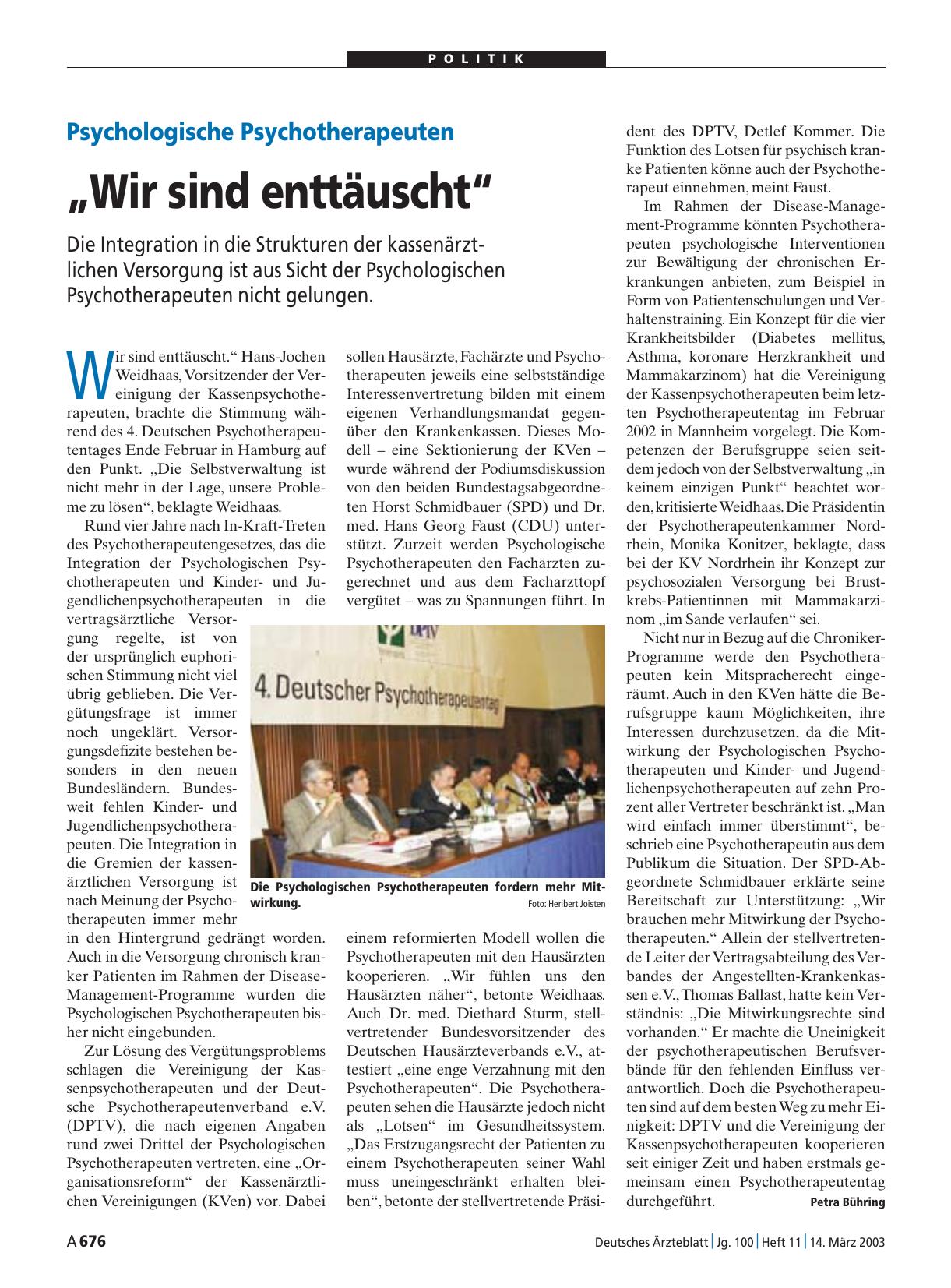 Vorschauseite 1: Psychologische Psychotherapeuten: „Wir sind enttäuscht“