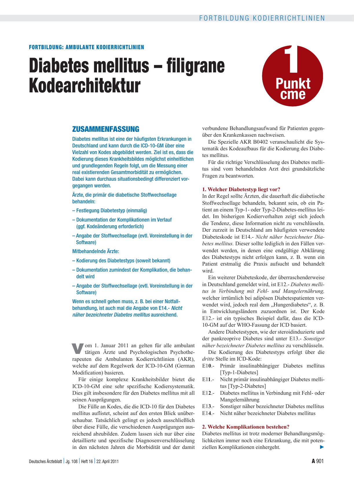 Vorschauseite 1: Ambulante Kodierrichtlinien: Diabetes mellitus – filigrane Kodearchitektur Zusammenfassung