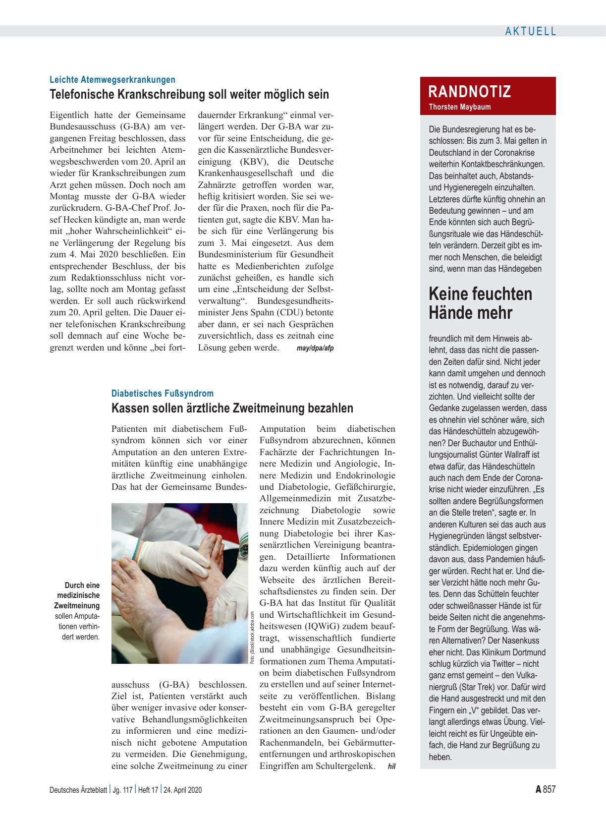 Vorschauseite 1: Diabetisches Fußsyndrom: Kassen sollen ärztliche Zweitmeinung bezahlen