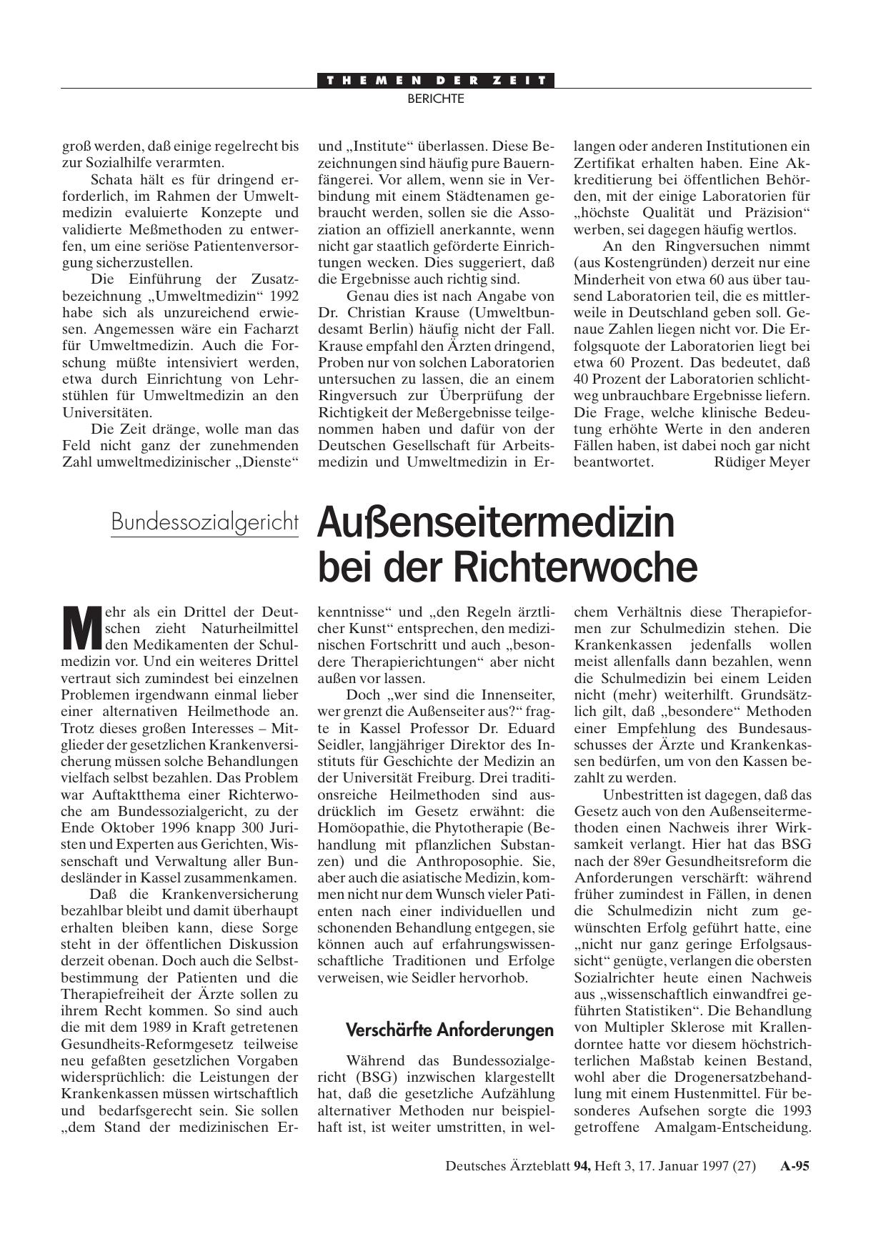 Vorschauseite 1: Bundessozialgericht: Außenseitermedizin bei der Richterwoche