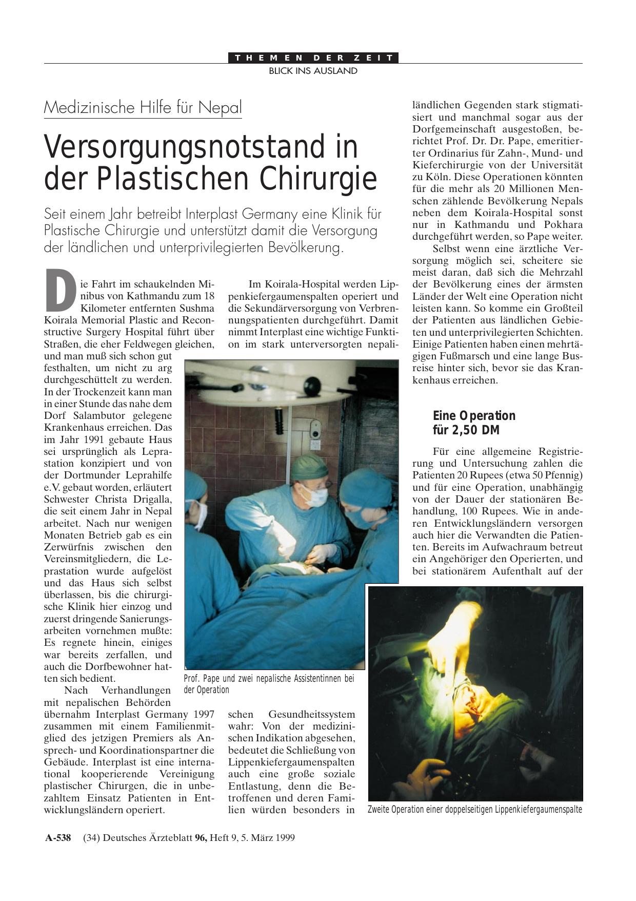 Vorschauseite 1: Medizinische Hilfe für Nepal: Versorgungsnotstand in der Plastischen Chirurgie