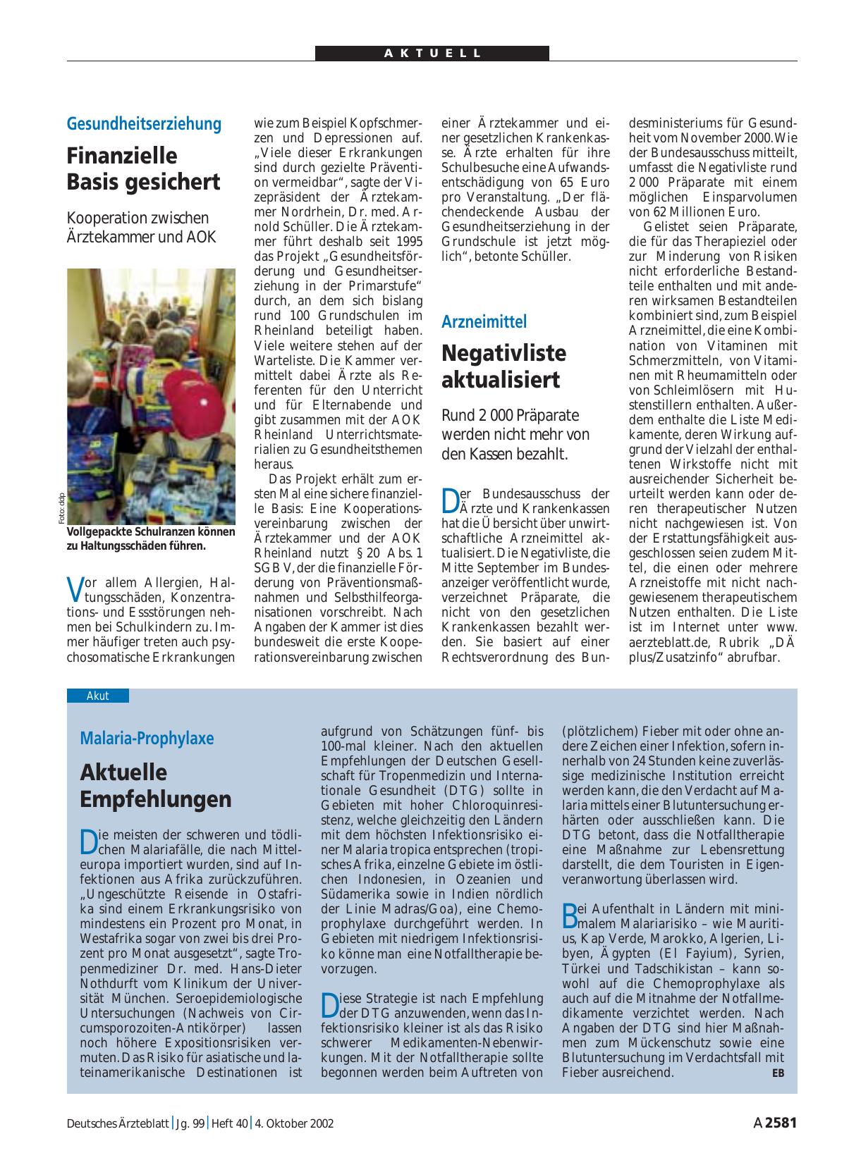 Vorschauseite 1: Malaria-Prophylaxe: Aktuelle Empfehlungen