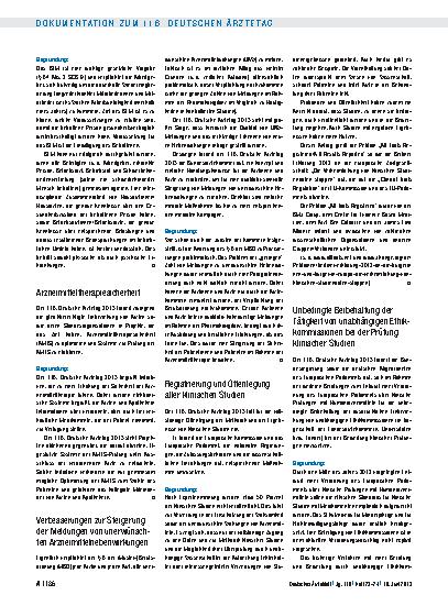 Vorschauseite 2: Entschliessungen zum Tagesordnungspunkt VI: Tätigkeitsbericht der Bundesärztekammer