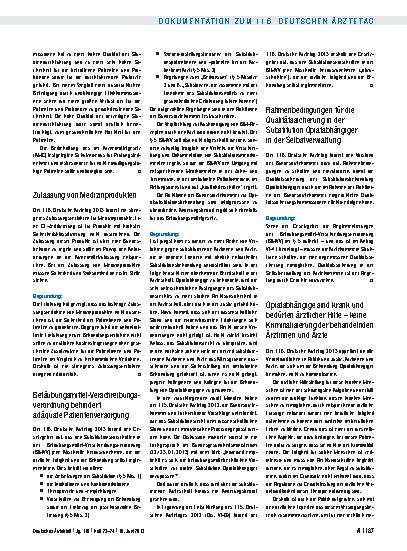 Vorschauseite 3: Entschliessungen zum Tagesordnungspunkt VI: Tätigkeitsbericht der Bundesärztekammer