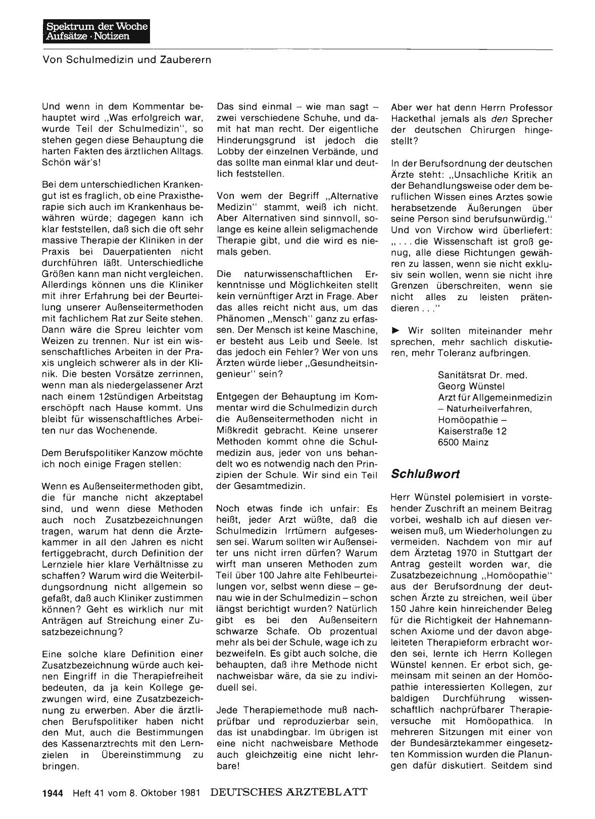 Vorschauseite 1: Von Schulmedizin und Zauberern: Schlußwort