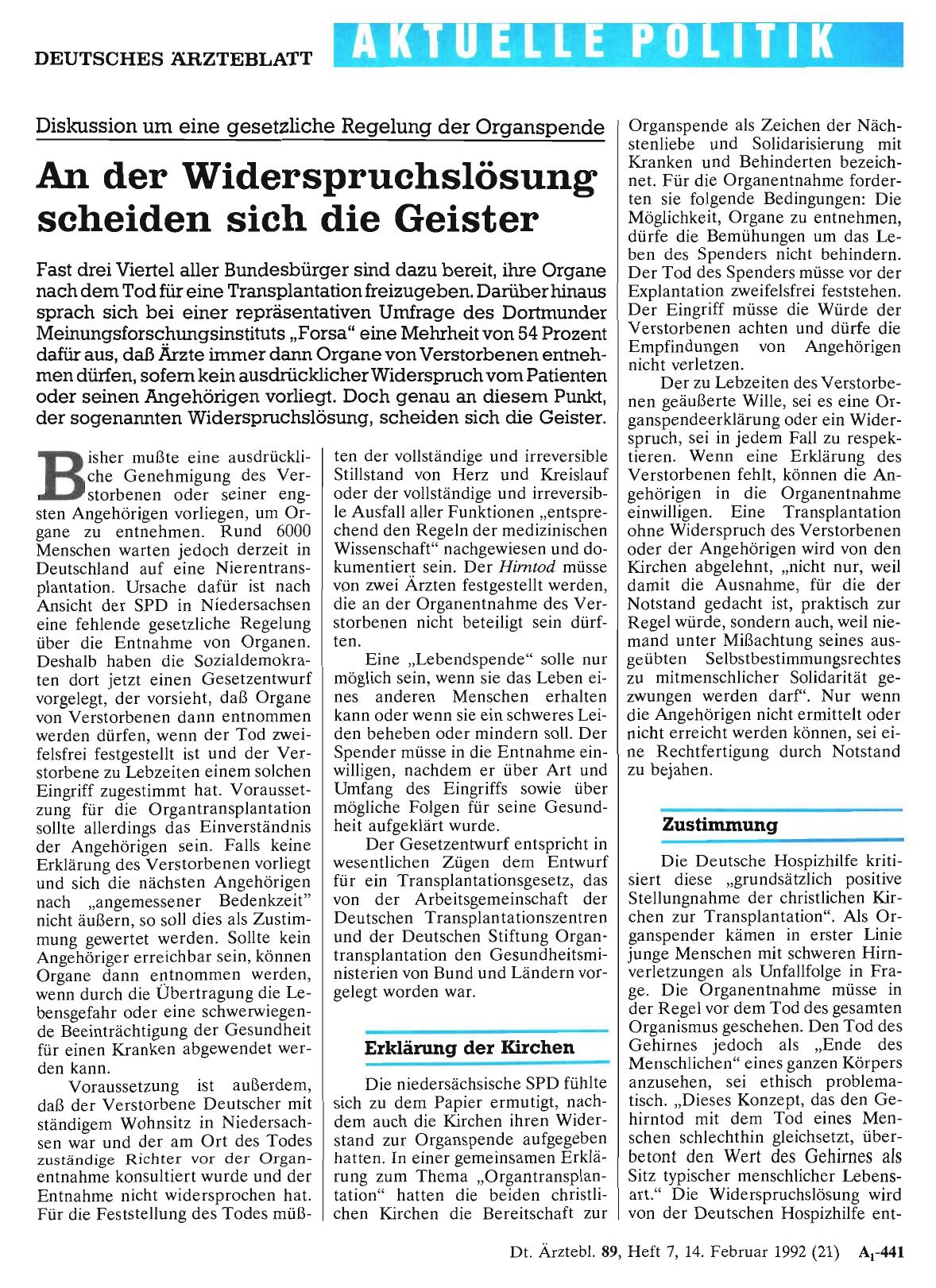 Vorschauseite 1: Diskussion um eine gesetzliche Regelung der Organspende: An der Widerspruchslösung scheiden sich die Geister