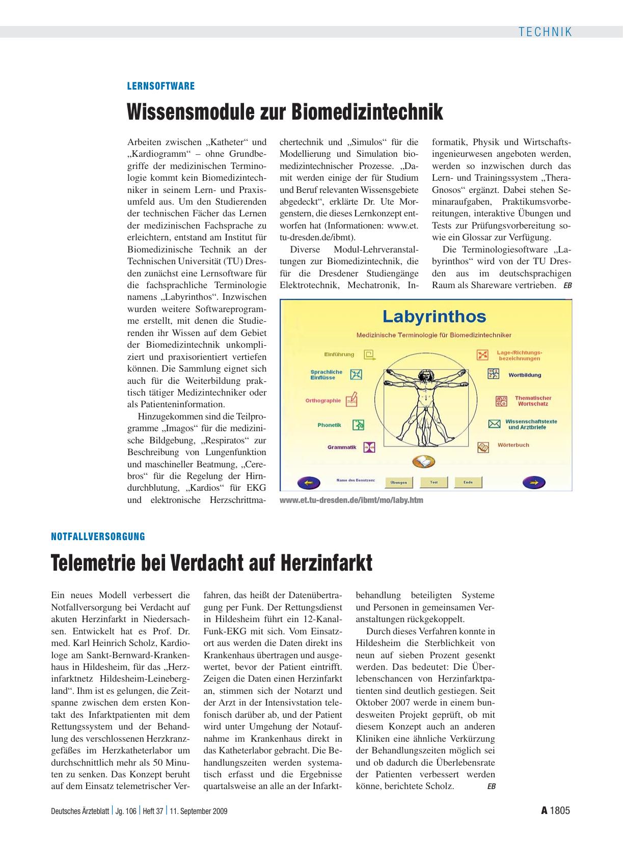 Vorschauseite 1: Lernsoftware: Wissensmodule zur Biomedizintechnik