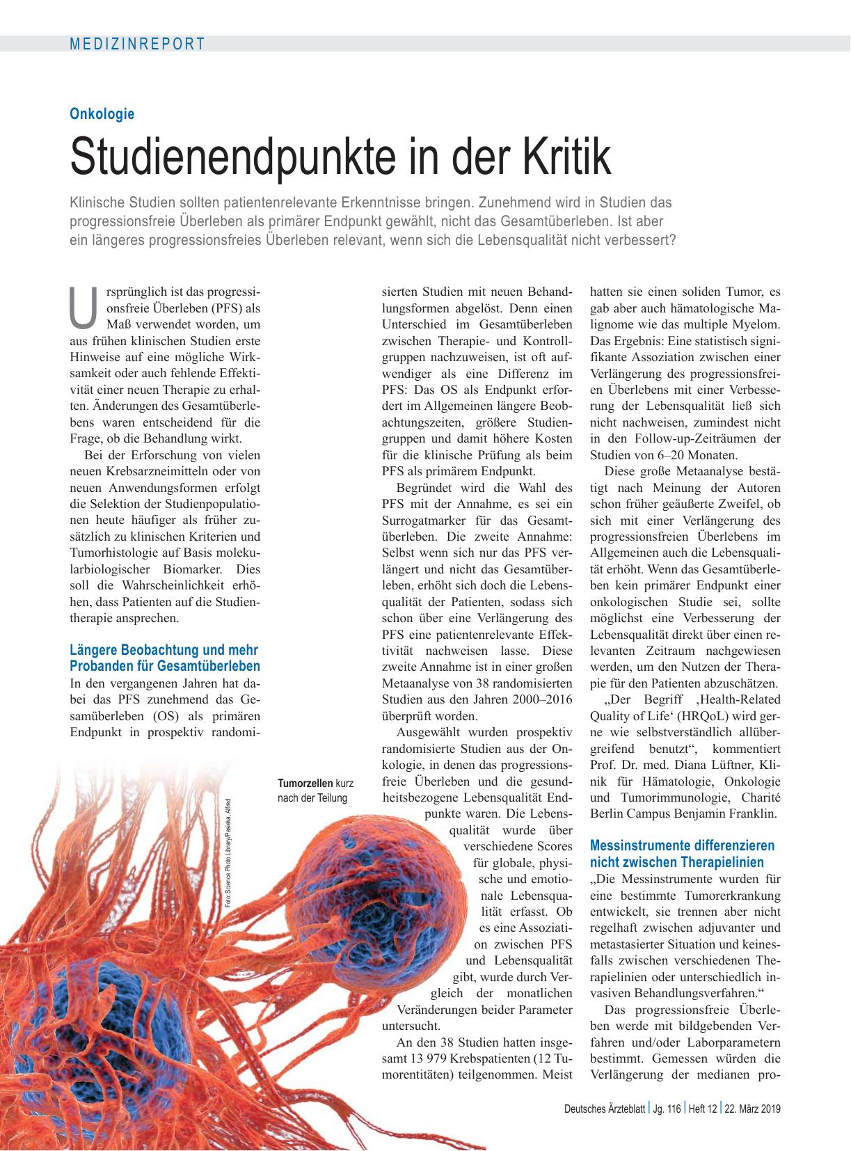Vorschauseite 1: Onkologie: Studienendpunkte in der Kritik