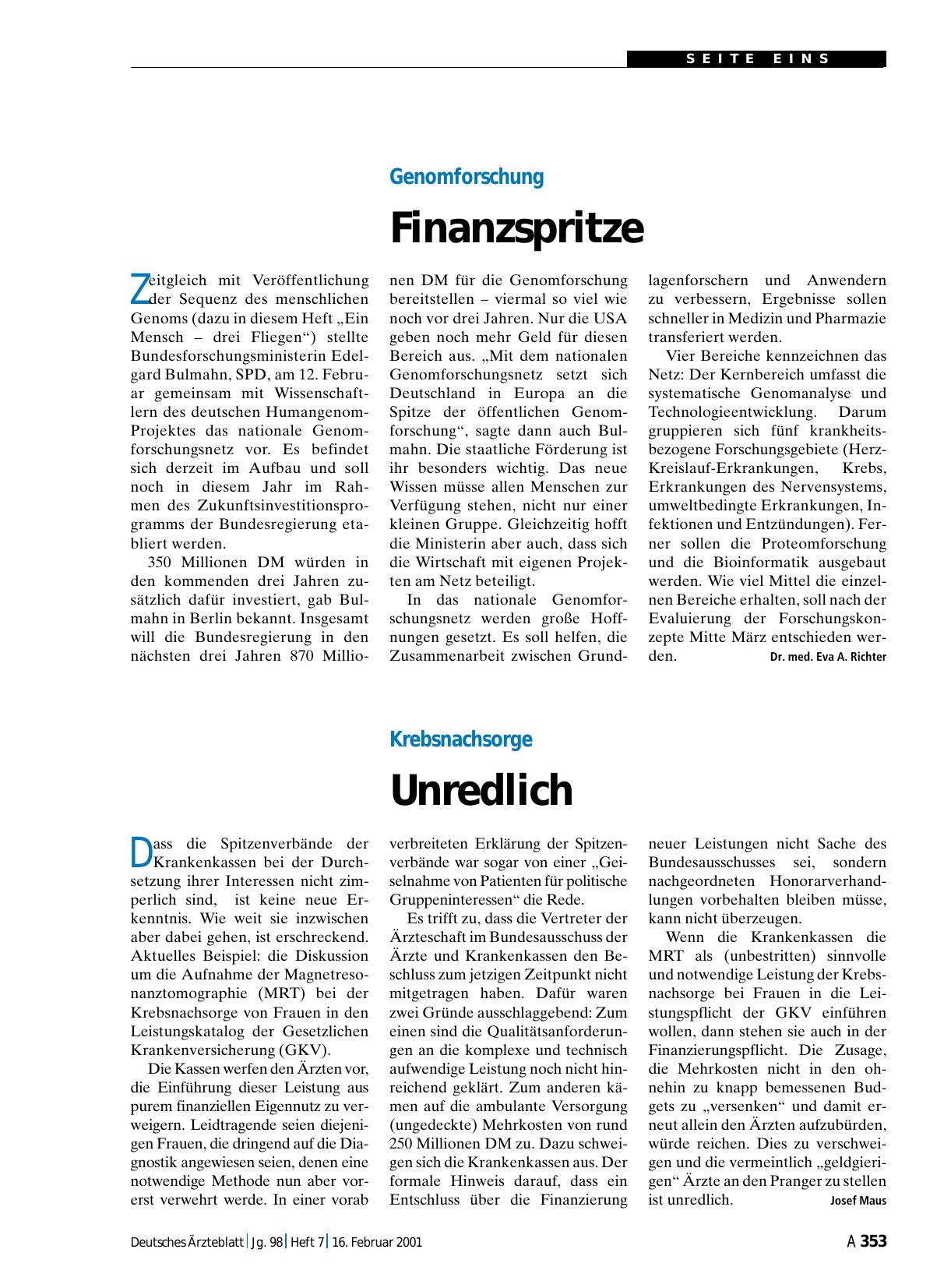 Vorschauseite 1: Krebsnachsorge: Unredlich