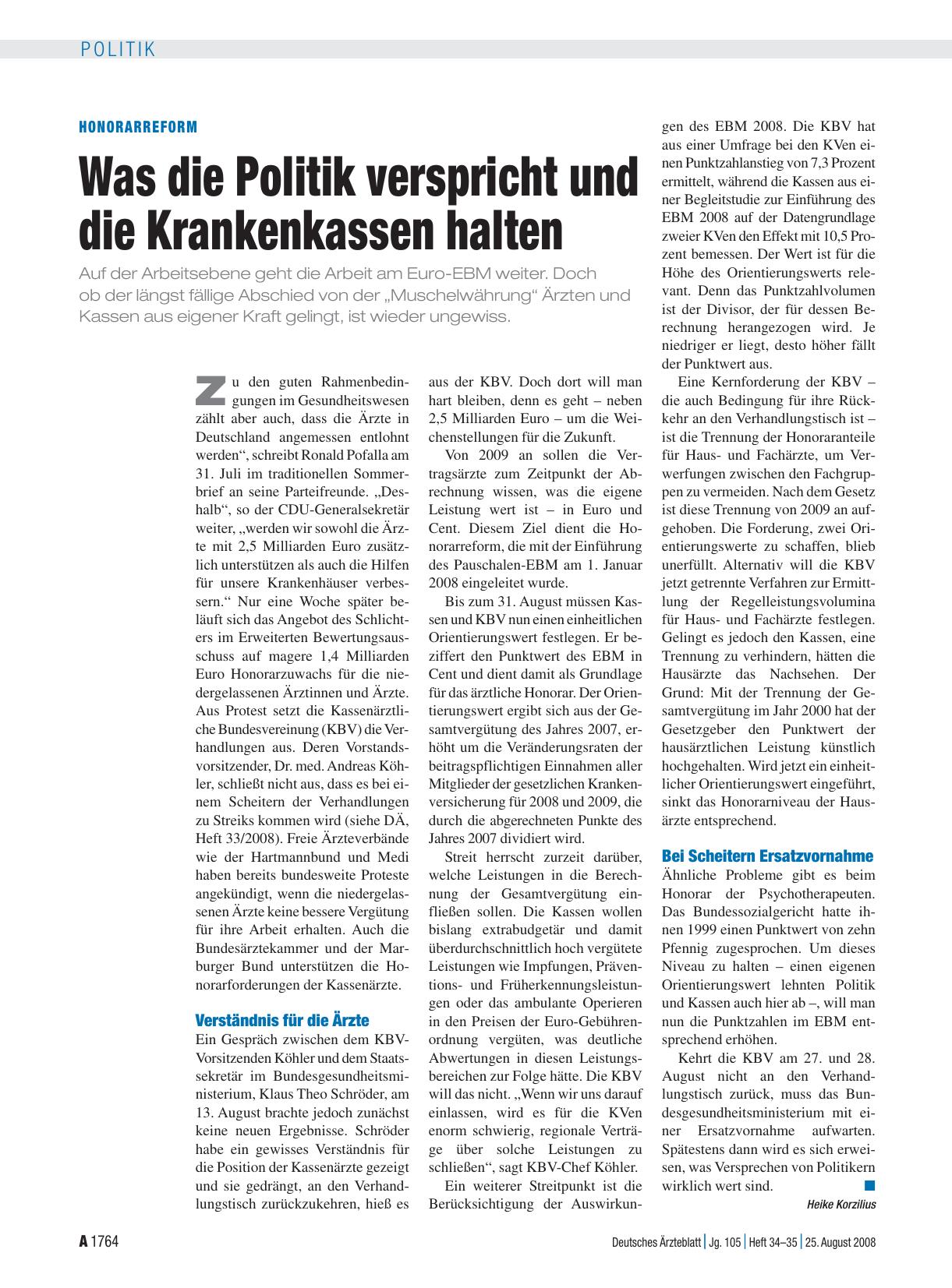 Vorschauseite 1: Honorarreform: Was die Politik verspricht und die Krankenkassen halten