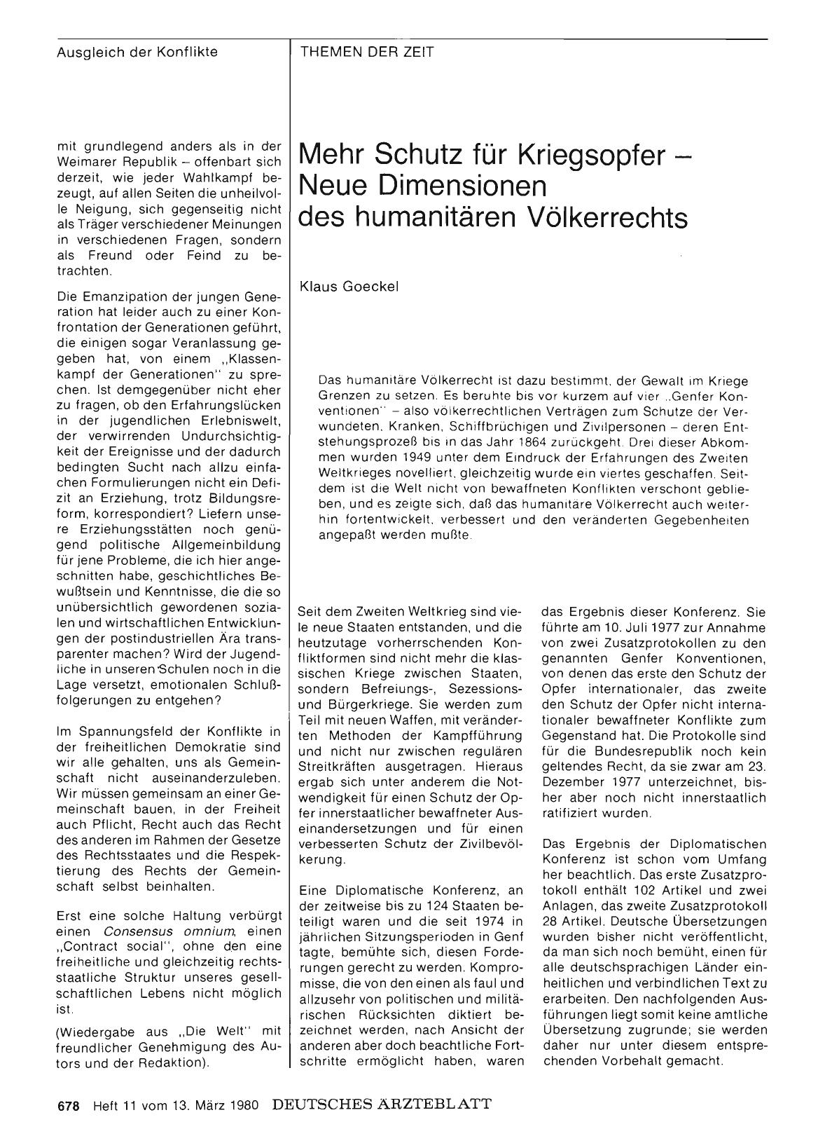 Vorschauseite 1: Mehr Schutz für Kriegsopfer — Neue Dimensionen des humanitären Völkerrechts