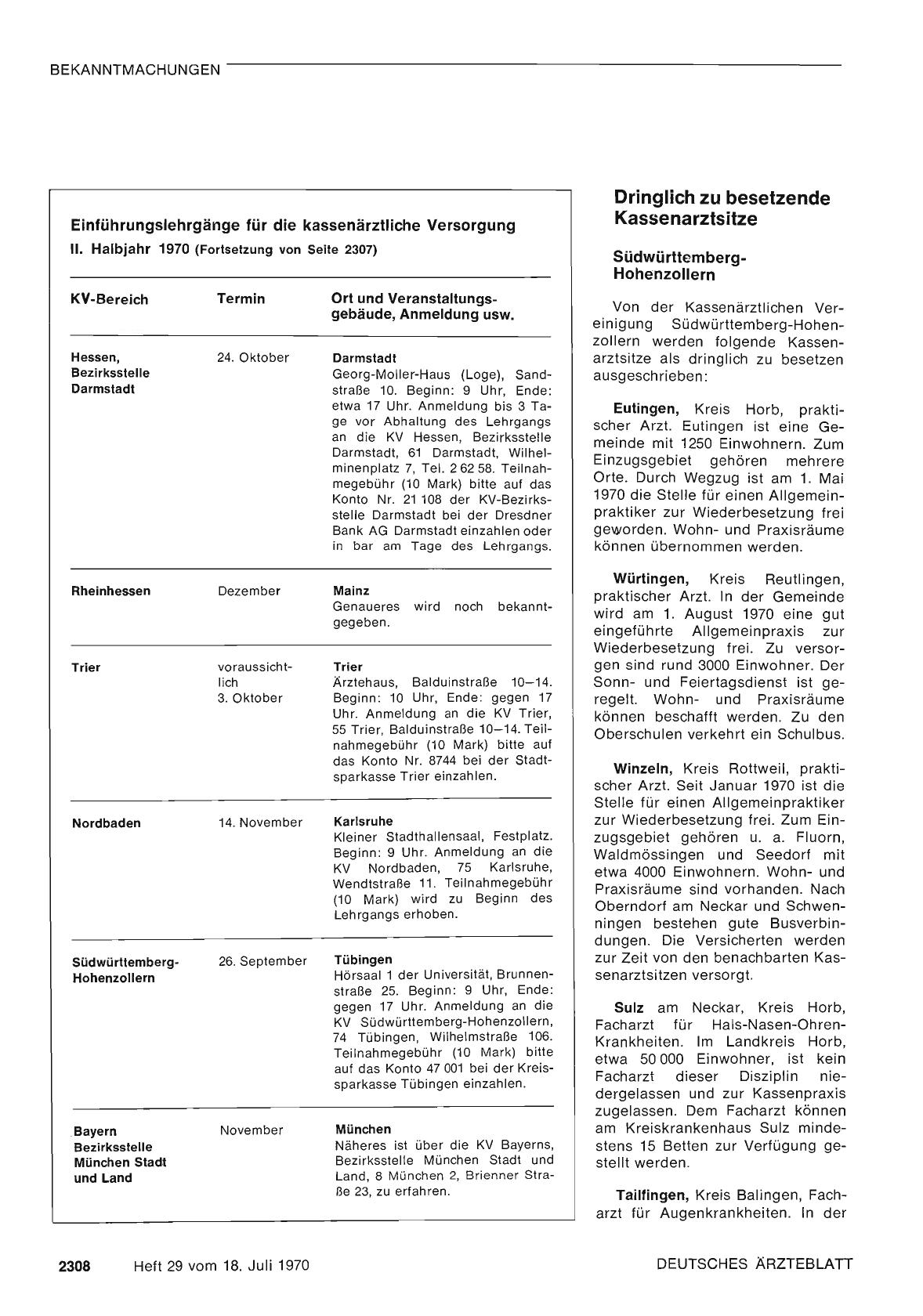 Vorschauseite 1: Dringlich zu besetzende Kassenarztsitze
