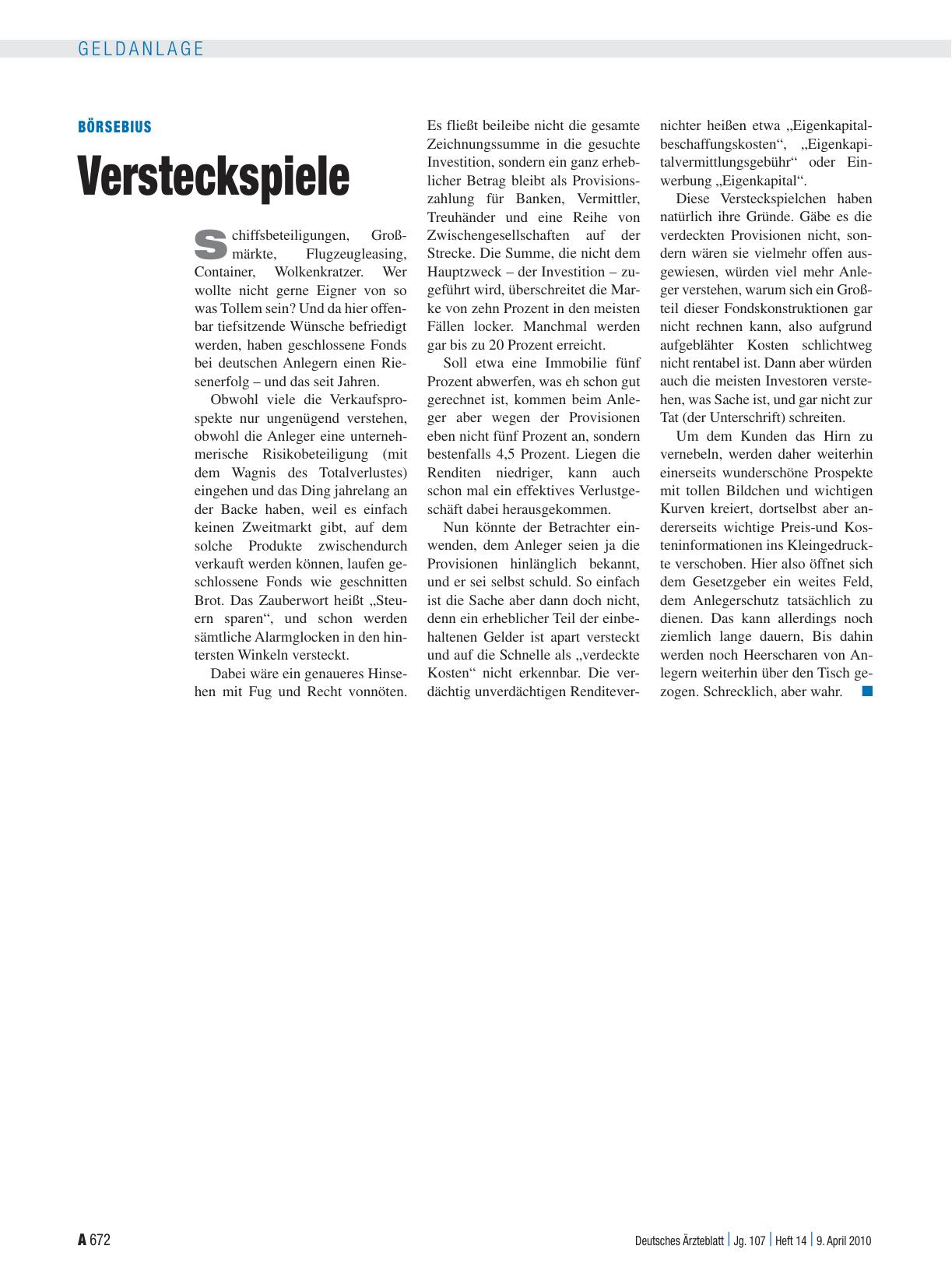 Vorschauseite 1: Börsebius: Versteckspiele