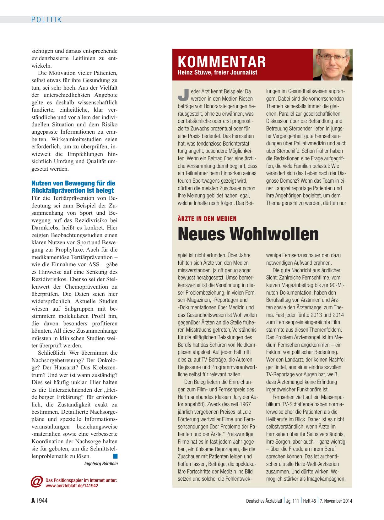 Vorschauseite 1: Ärzte in den Medien: Neues Wohlwollen