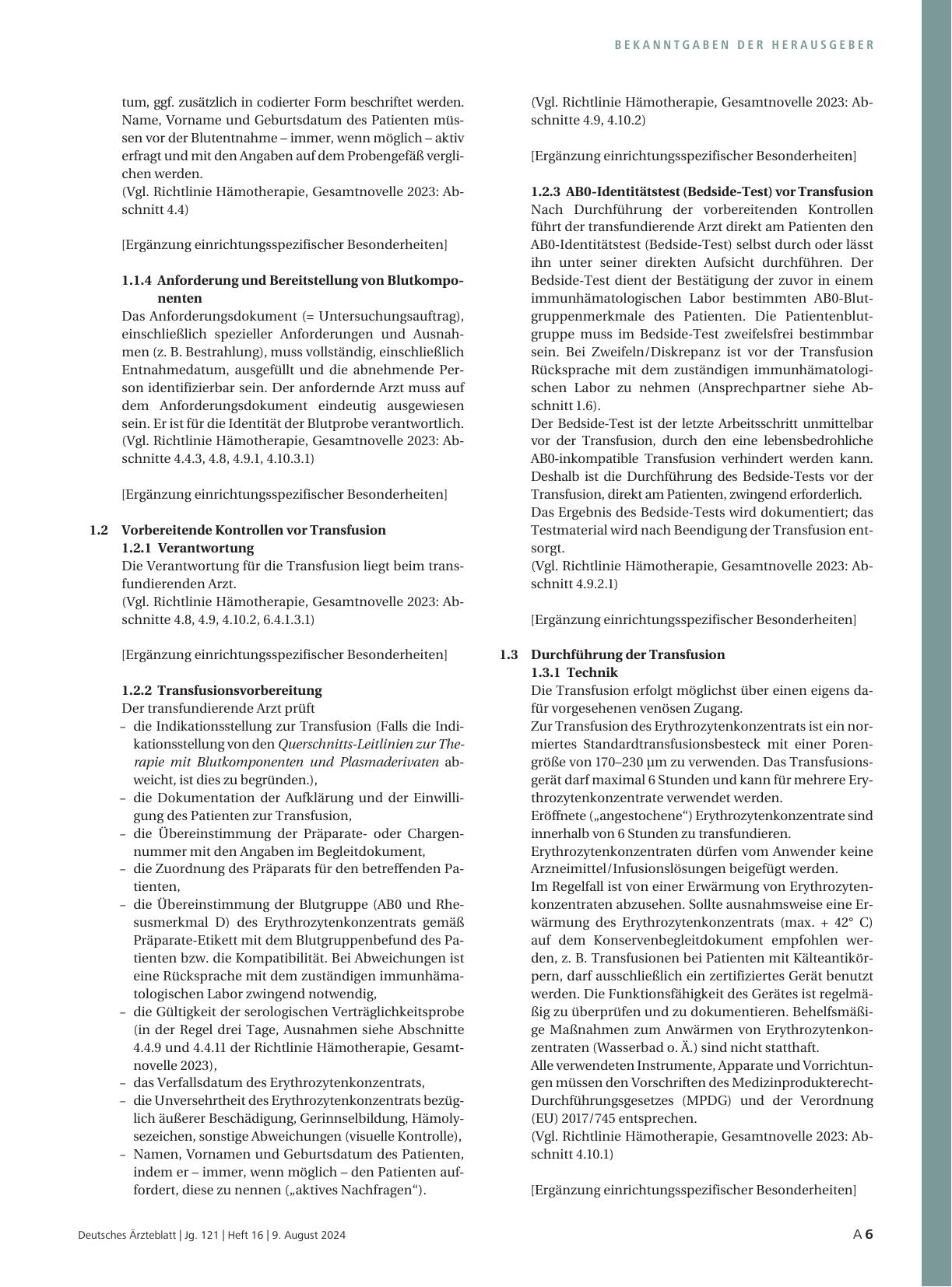 Vorschauseite 2: Muster-Arbeitsanweisung zur Transfusion von Erythrozytenkonzentraten (EK) unter den besonderen Bedingungen des Abschnitts 6. 4. 2. 3. 1 b) „Sonderfälle“ der Richtlinie zur Gewinnu…
