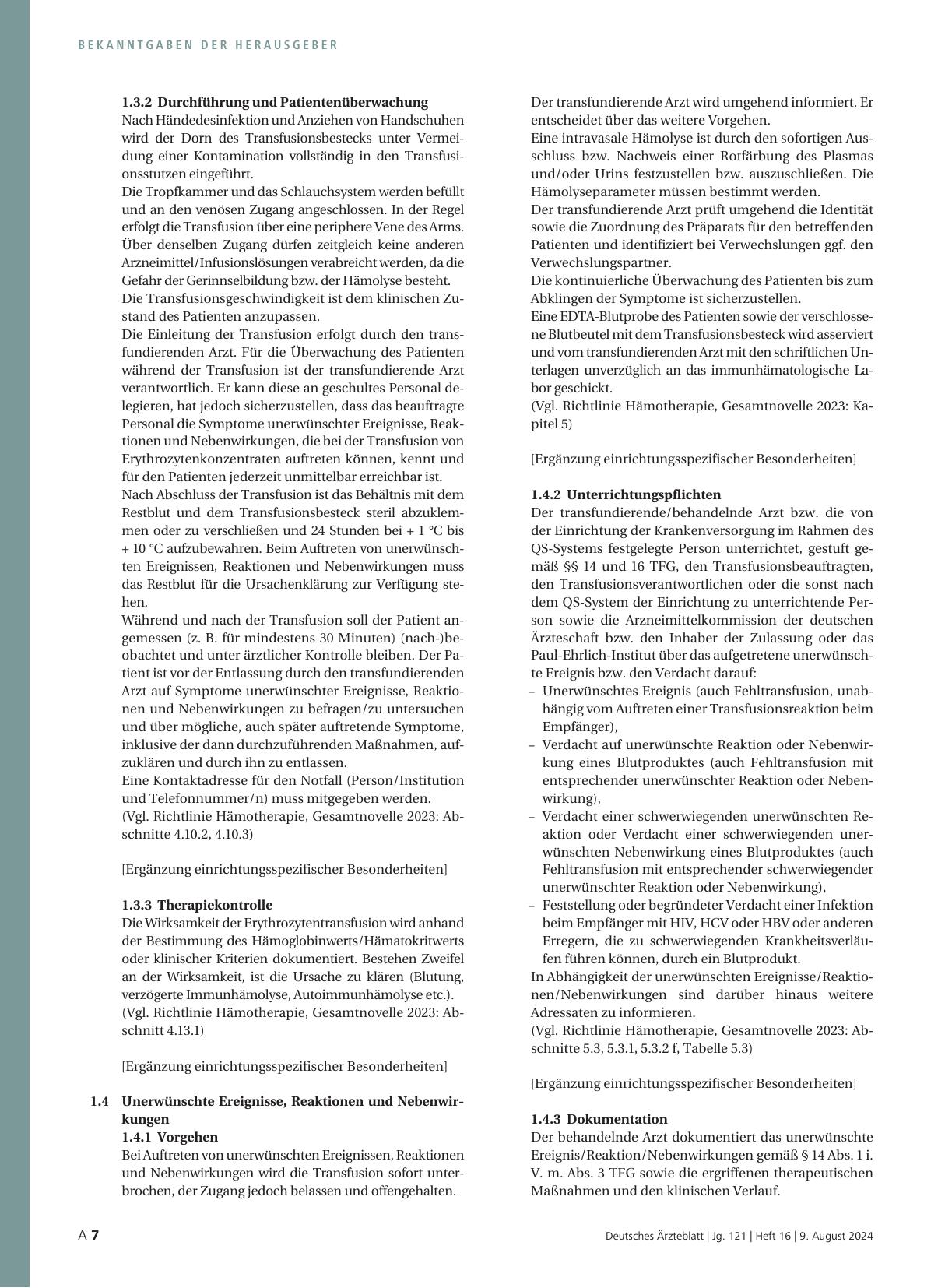 Vorschauseite 3: Muster-Arbeitsanweisung zur Transfusion von Erythrozytenkonzentraten (EK) unter den besonderen Bedingungen des Abschnitts 6. 4. 2. 3. 1 b) „Sonderfälle“ der Richtlinie zur Gewinnu…
