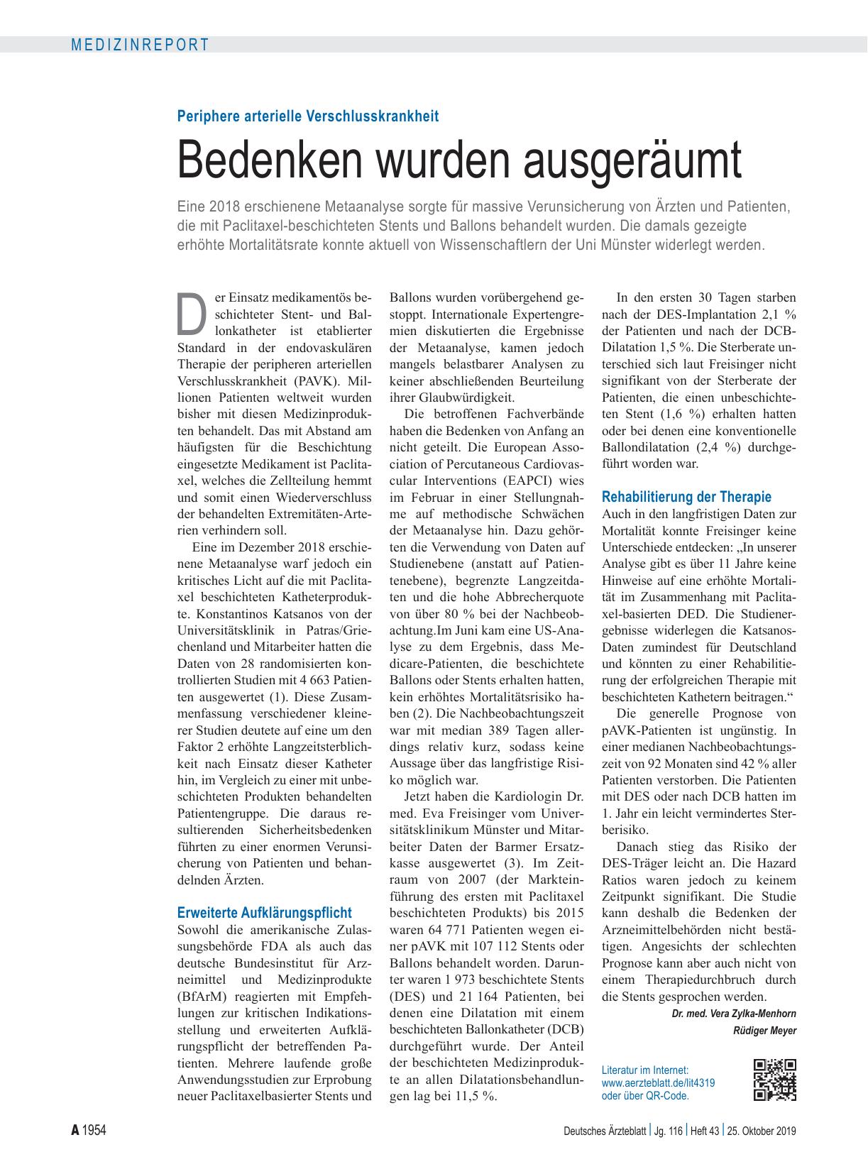 Vorschauseite 1: Periphere arterielle Verschlusskrankheit: Bedenken wurden ausgeräumt