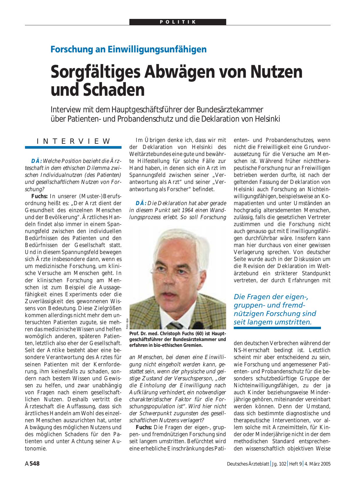 Vorschauseite 1: Forschung an Einwilligungsunfähigen: Sorgfältiges Abwägen von Nutzen und Schaden