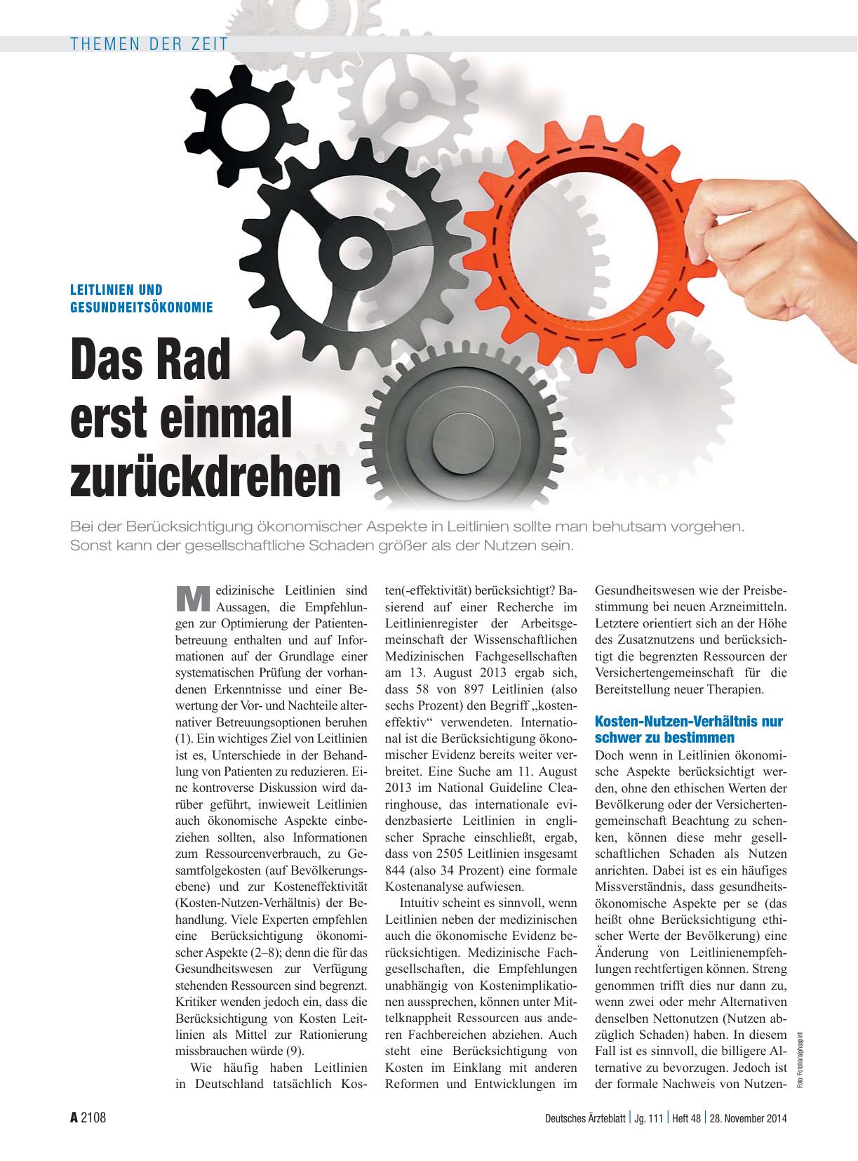 Vorschauseite 1: Leitlinien und Gesundheitsökonomie: Das Rad erst einmal zurückdrehen