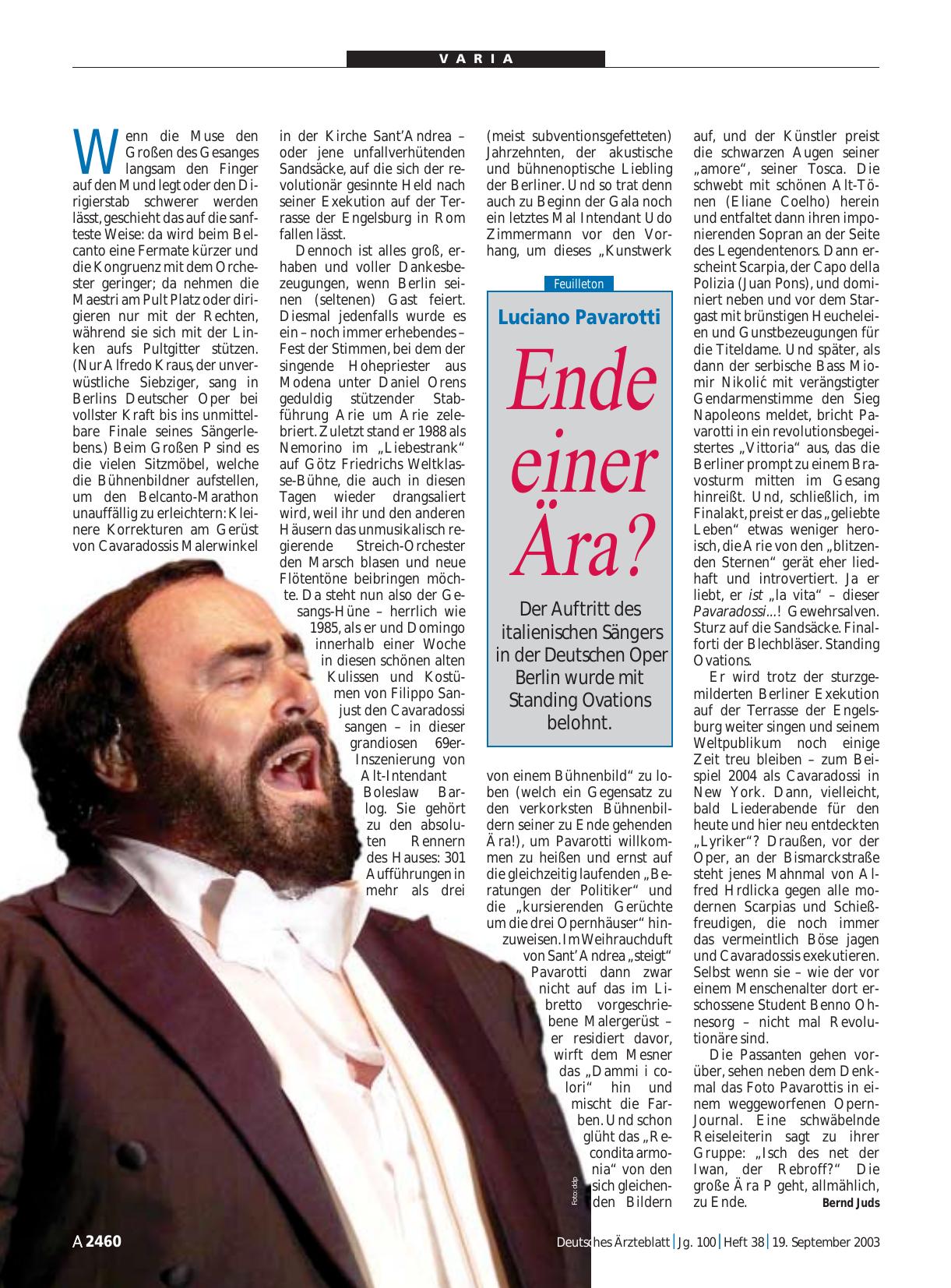 Vorschauseite 1: Luciano Pavarotti: Ende einer Ära?