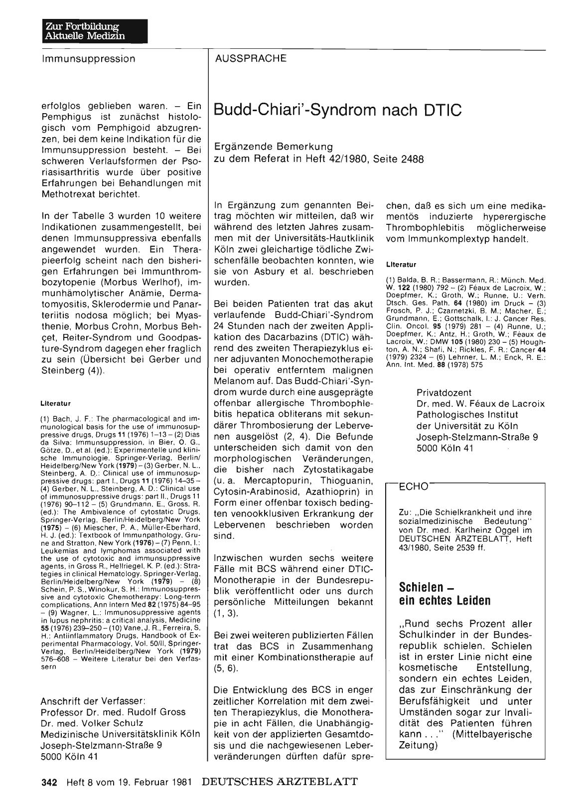 Vorschauseite 1: Budd-Chiari'-Syndrom nach DTIC