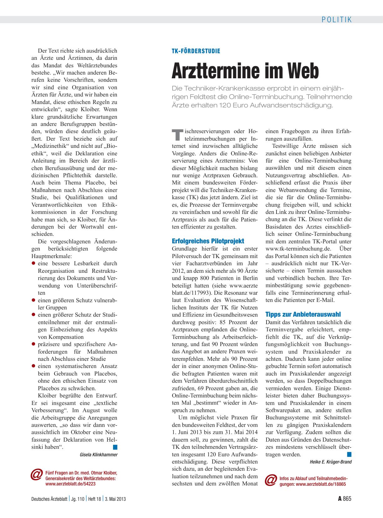 Vorschauseite 1: TK-Förderstudie: Arzttermine im Web
