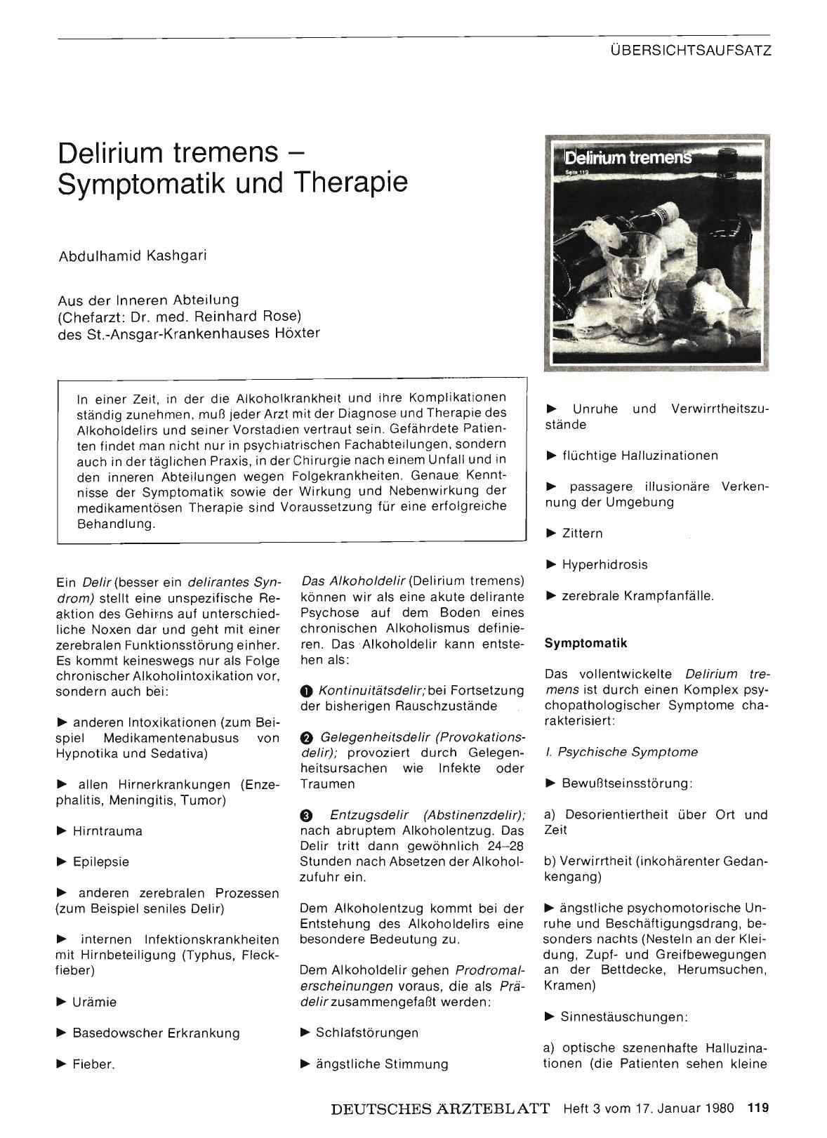 Vorschauseite 1: Delirium tremens — Symptomatik und Therapie