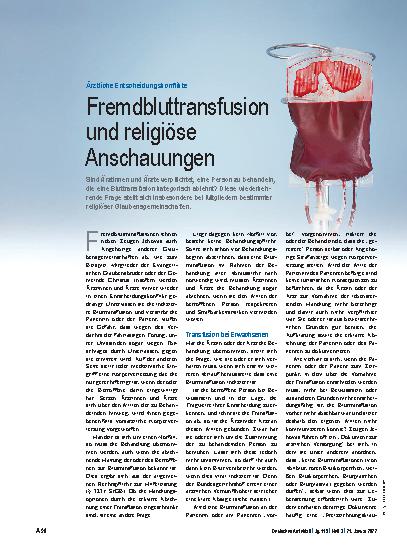 Vorschauseite 1: Ärztliche Entscheidungskonflikte: Fremdbluttransfusion und religiöse Anschauungen