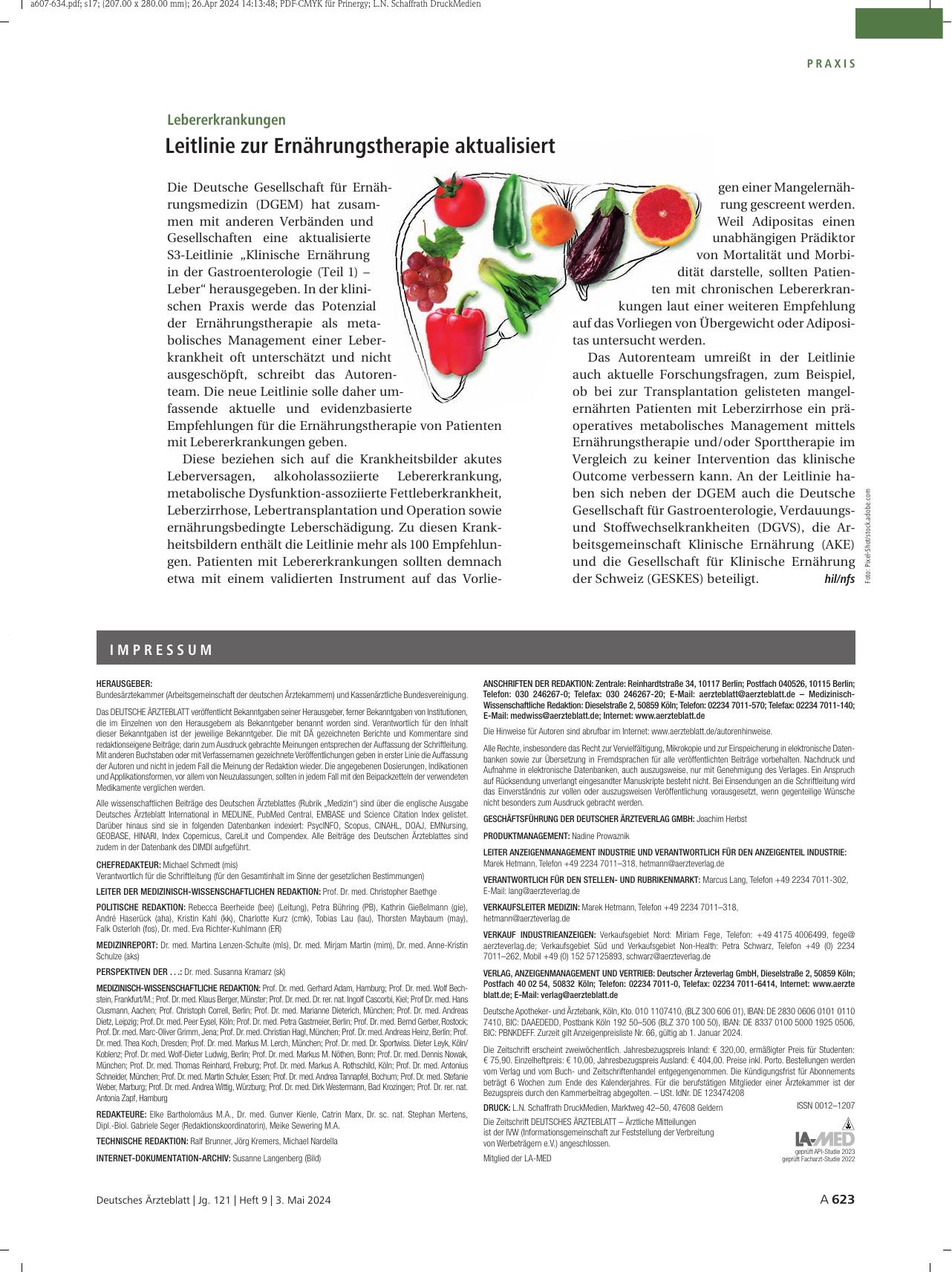 Vorschauseite 1: Lebererkrankungen: Leitlinie zur Ernährungstherapie aktualisiert