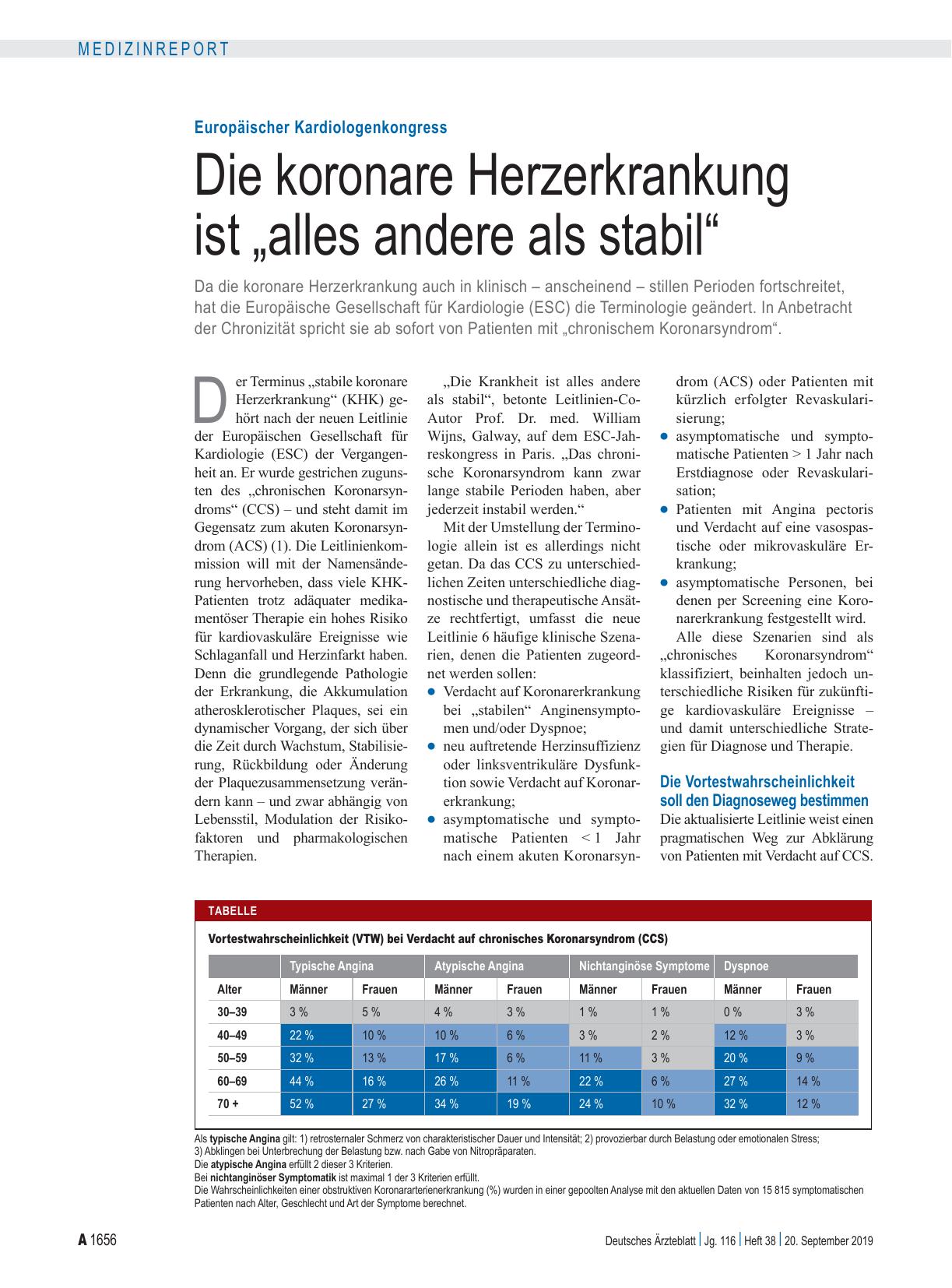 Vorschauseite 1: Europäischer Kardiologenkongress: Die koronare Herzerkrankung ist „alles andere als stabil“