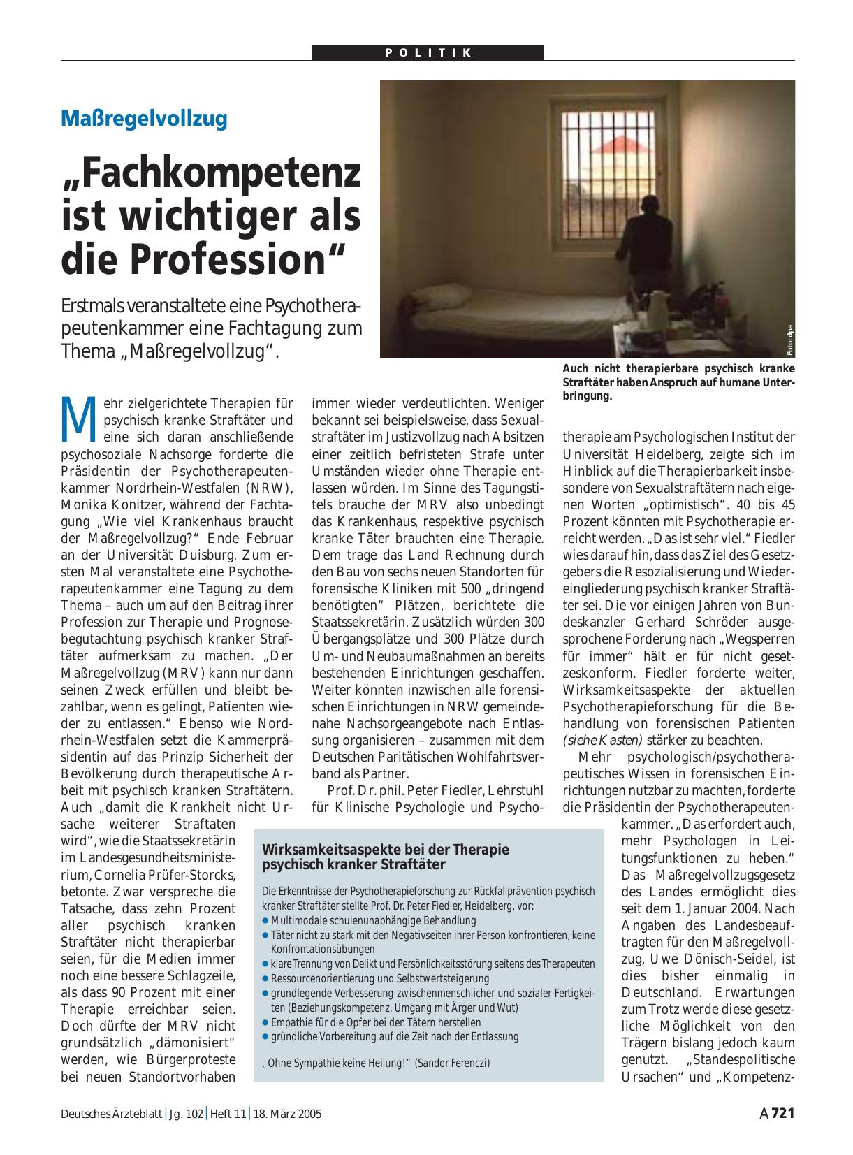 Vorschauseite 1: Maßregelvollzug: „Fachkompetenz ist wichtiger als die Profession“