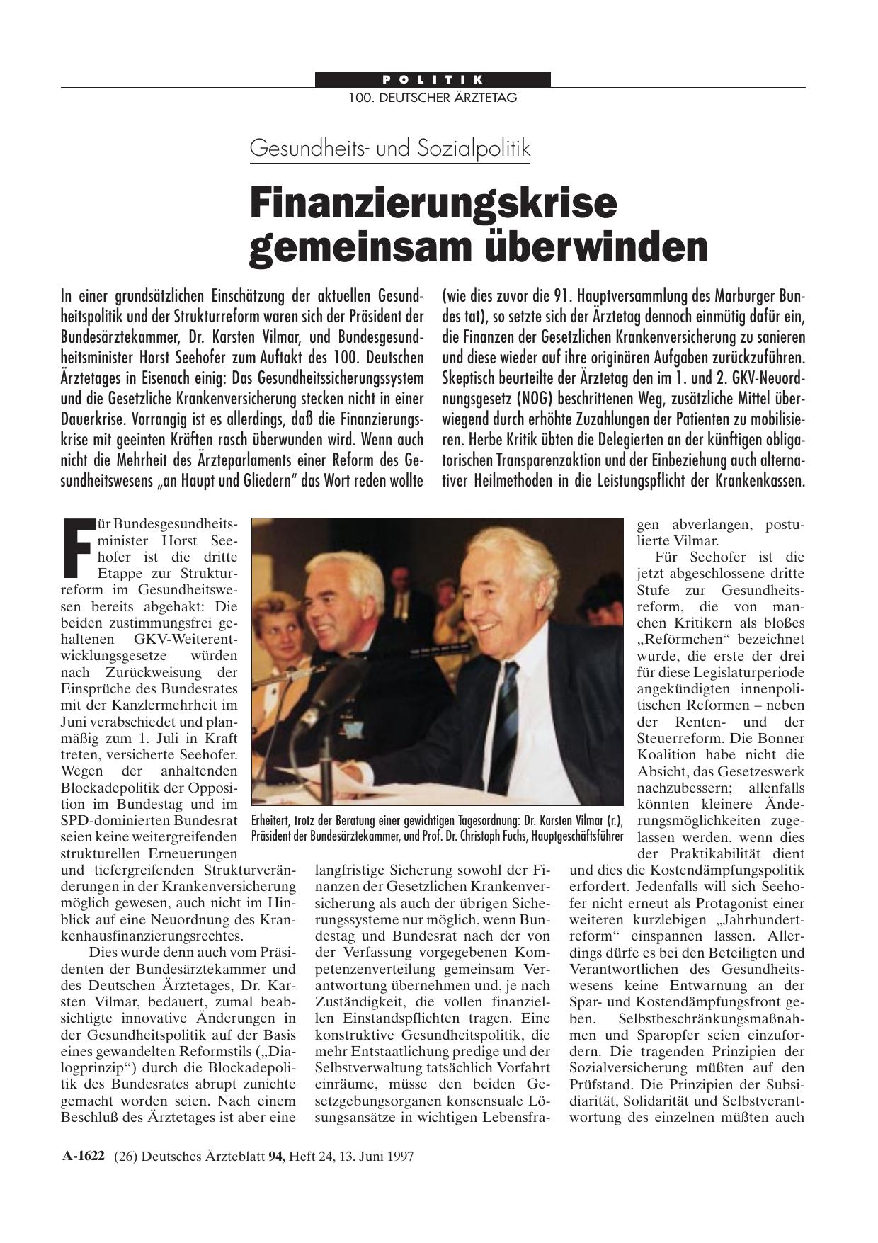 Vorschauseite 1: Gesundheitsund Sozialpolitik: Finanzierungskrise gemeinsam überwinden