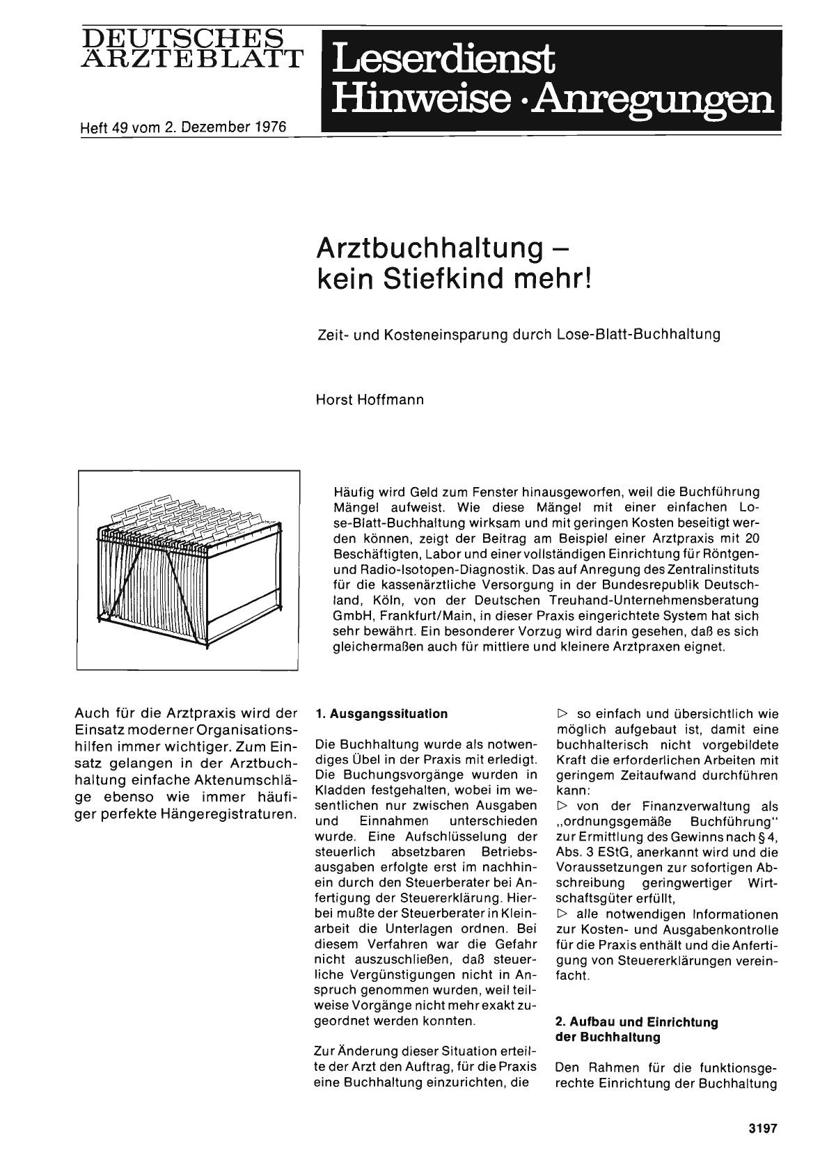 Vorschauseite 1: Arztbuchhaltung — kein Stiefkind mehr! : Zeitund Kosteneinsparung durch Lose-Blatt-Buchhaltung