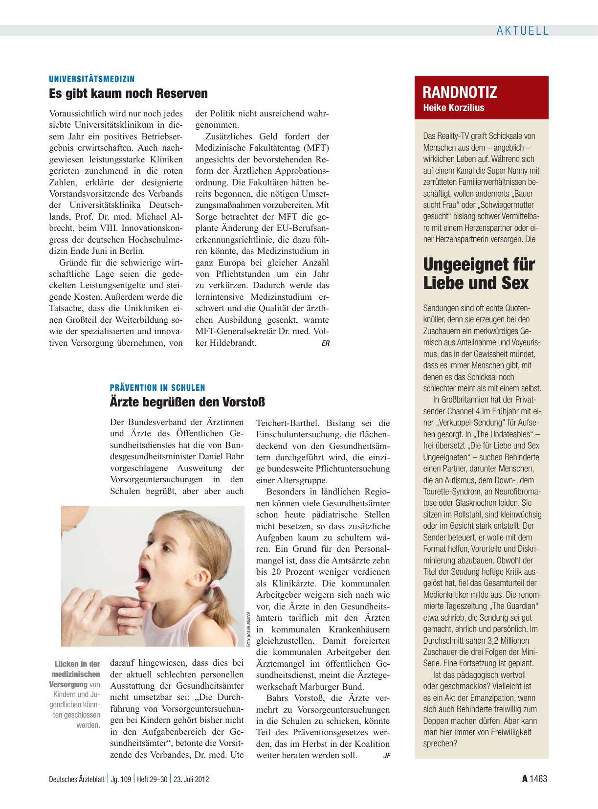 Vorschauseite 1: Universitätsmedizin: Es gibt kaum noch Reserven