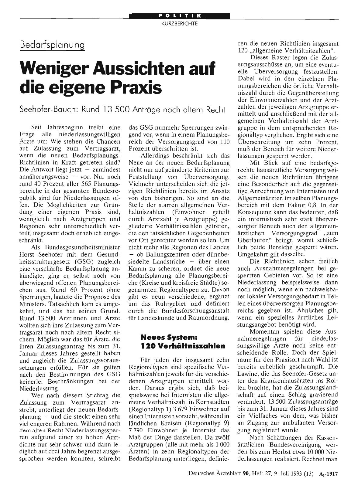 Vorschauseite 1: Bedarfsplanung: Weniger Aussichten auf die eigene Praxis