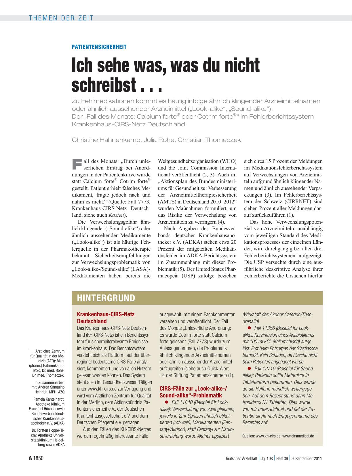 Vorschauseite 1: Patientensicherheit: Ich sehe was, was du nicht schreibst. ..
