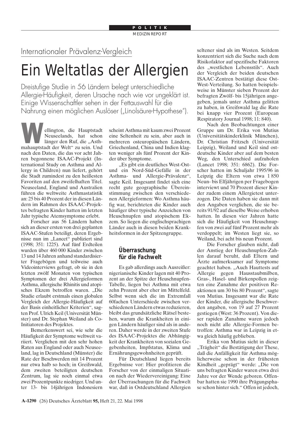 Vorschauseite 1: Internationaler Prävalenz-Vergleich: Ein Weltatlas der Allergien