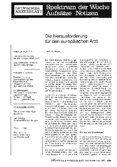 Vorschauseite 1: Die Herausforderung für den europäischen Arzt