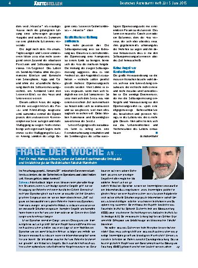 Vorschauseite 1: Frage der Woche an. .. Prof. Dr. med. Markus Schwarz, Leiter der Sektion Experimentelle Orthopädie und Unfallchirurgie der Medizinischen Fakultät Mannheim