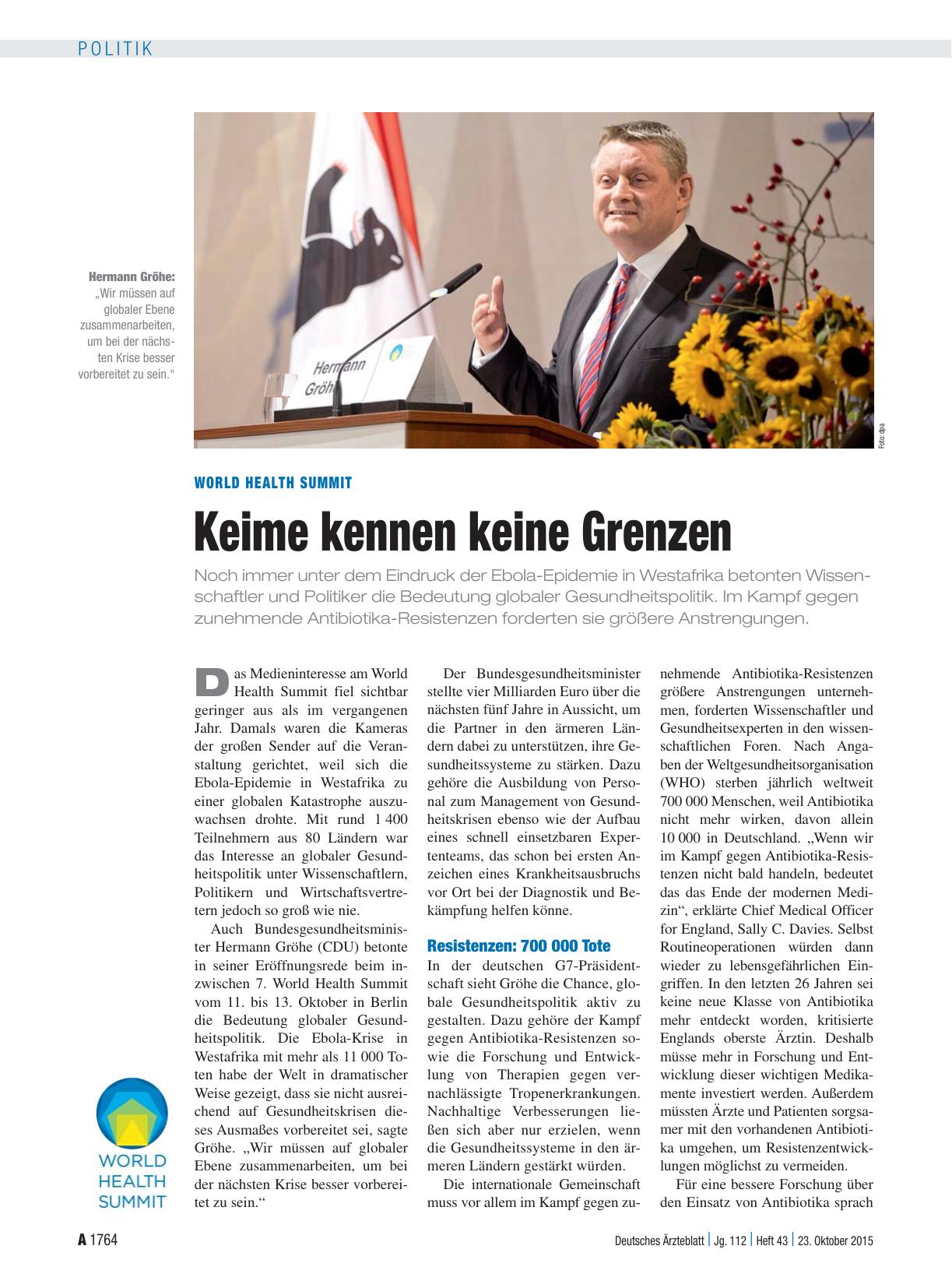 Vorschauseite 1: World Health Summit: Keime kennen keine Grenzen