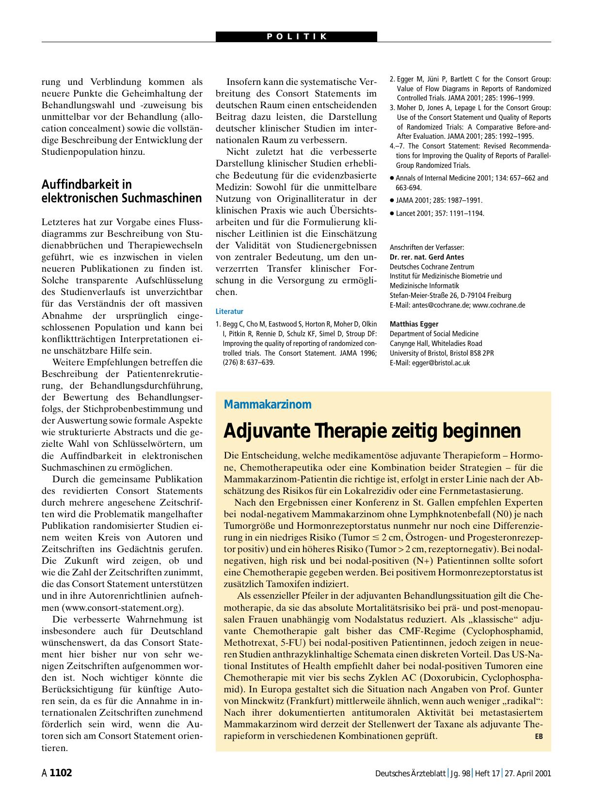 Vorschauseite 1: Mammakarzinom: Adjuvante Therapie zeitig beginnen