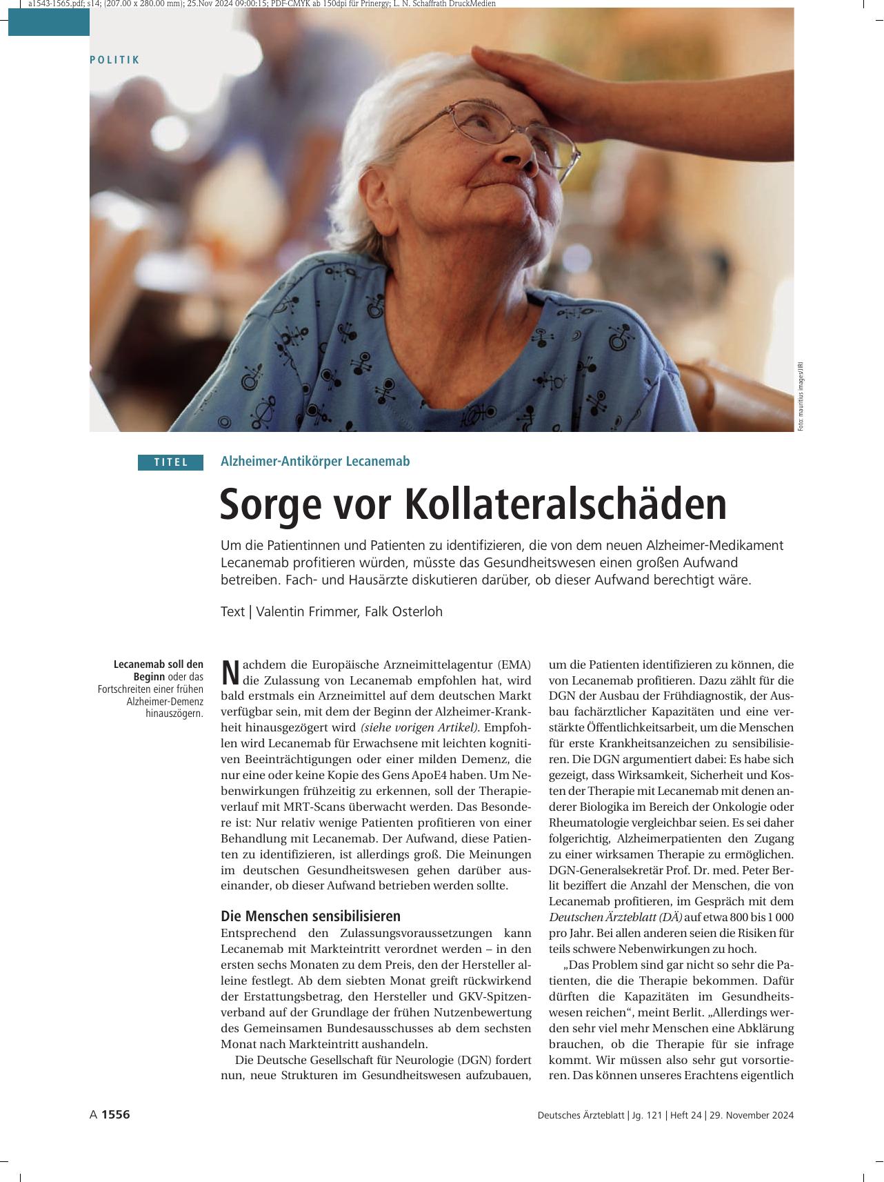 Vorschauseite 1: Alzheimer-Antikörper Lecanemab: Sorge vor Kollateralschäden