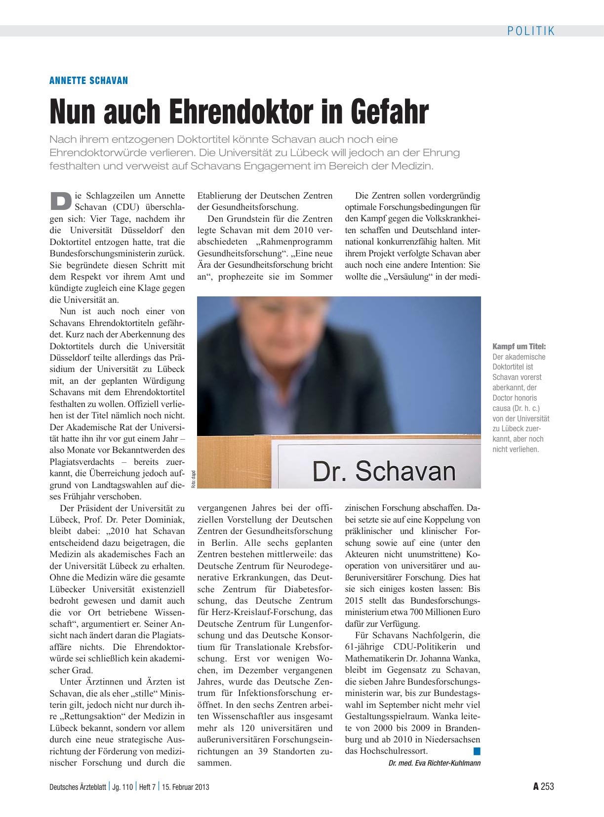 Vorschauseite 1: Annette Schavan: Nun auch Ehrendoktor in Gefahr