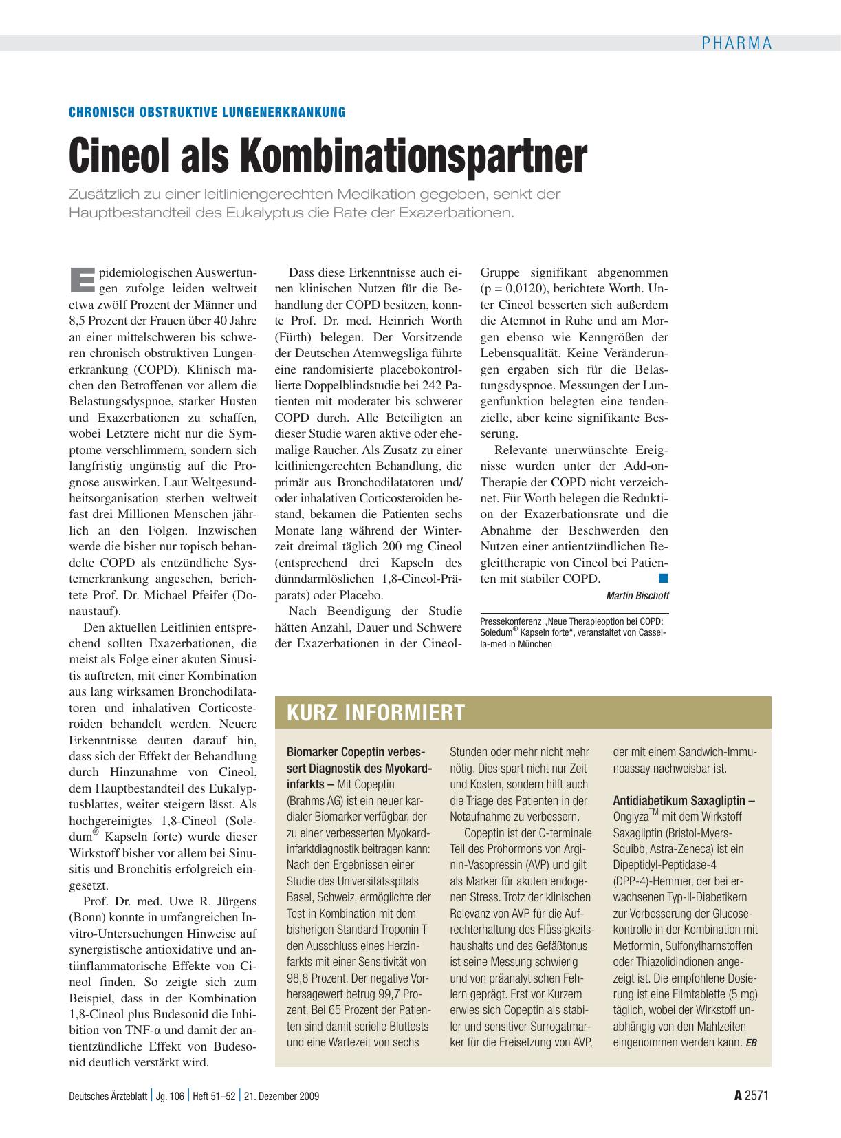 Vorschauseite 1: Chronisch obstruktive Lungenerkrankung: Cineol als Kombinationspartner
