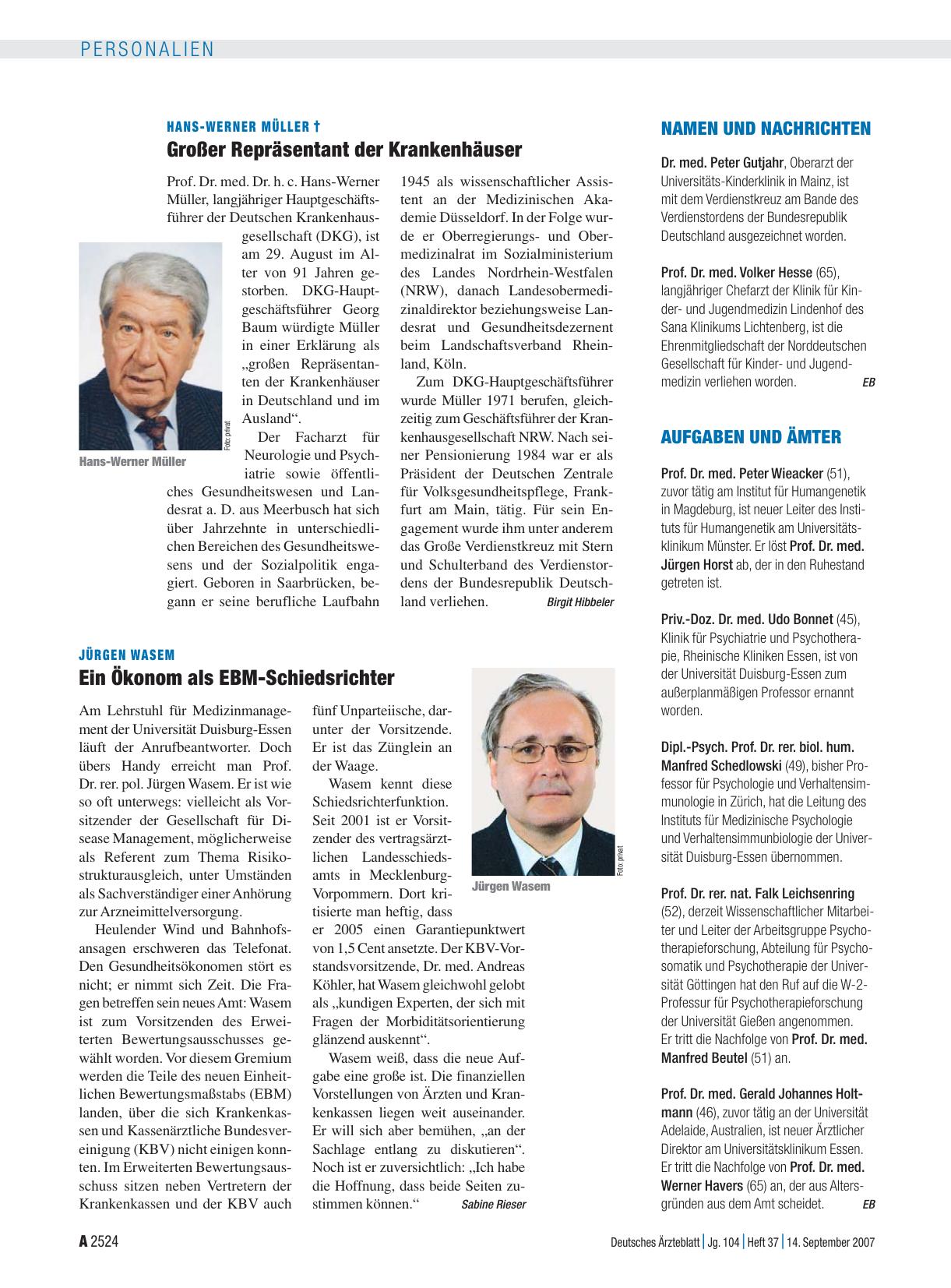 Vorschauseite 1: Jürgen Wasem: Ein Ökonom als EBM-Schiedsrichter