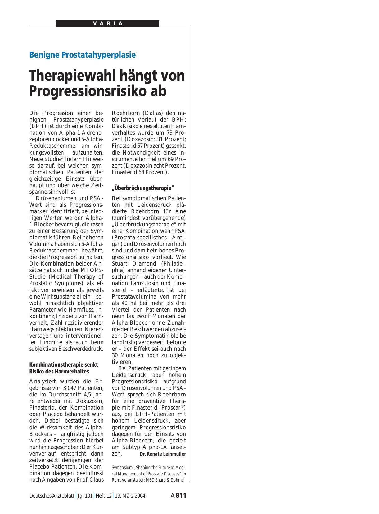 Vorschauseite 1: Benigne Prostatahyperplasie: Therapiewahl hängt von Progressionsrisiko ab