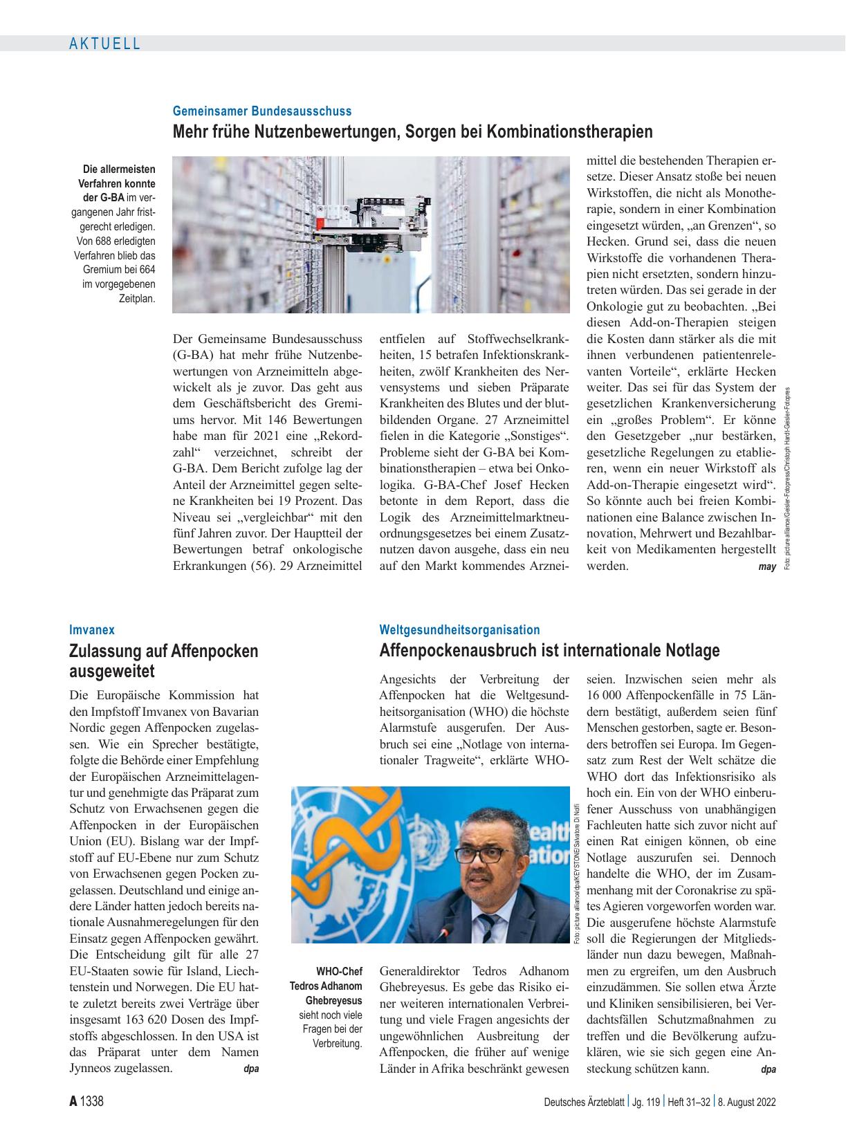 Vorschauseite 1: Weltgesundheitsorganisation: Affenpockenausbruch ist internationale Notlage